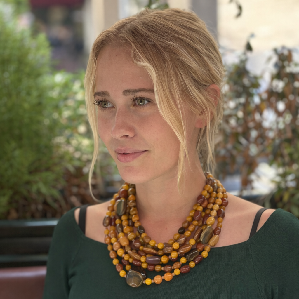 Otilia Multi Strand Shades Of Amber And Tortoise Resin Beads