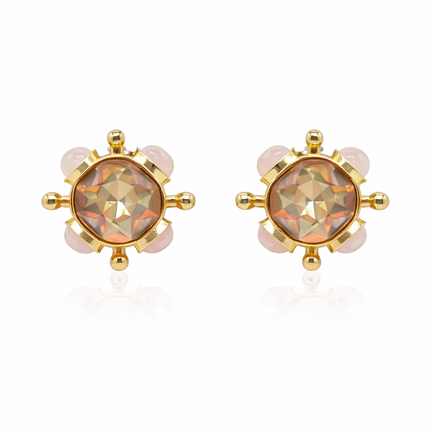 Monica Champagne And Rose Quartz Sputnik Earrings