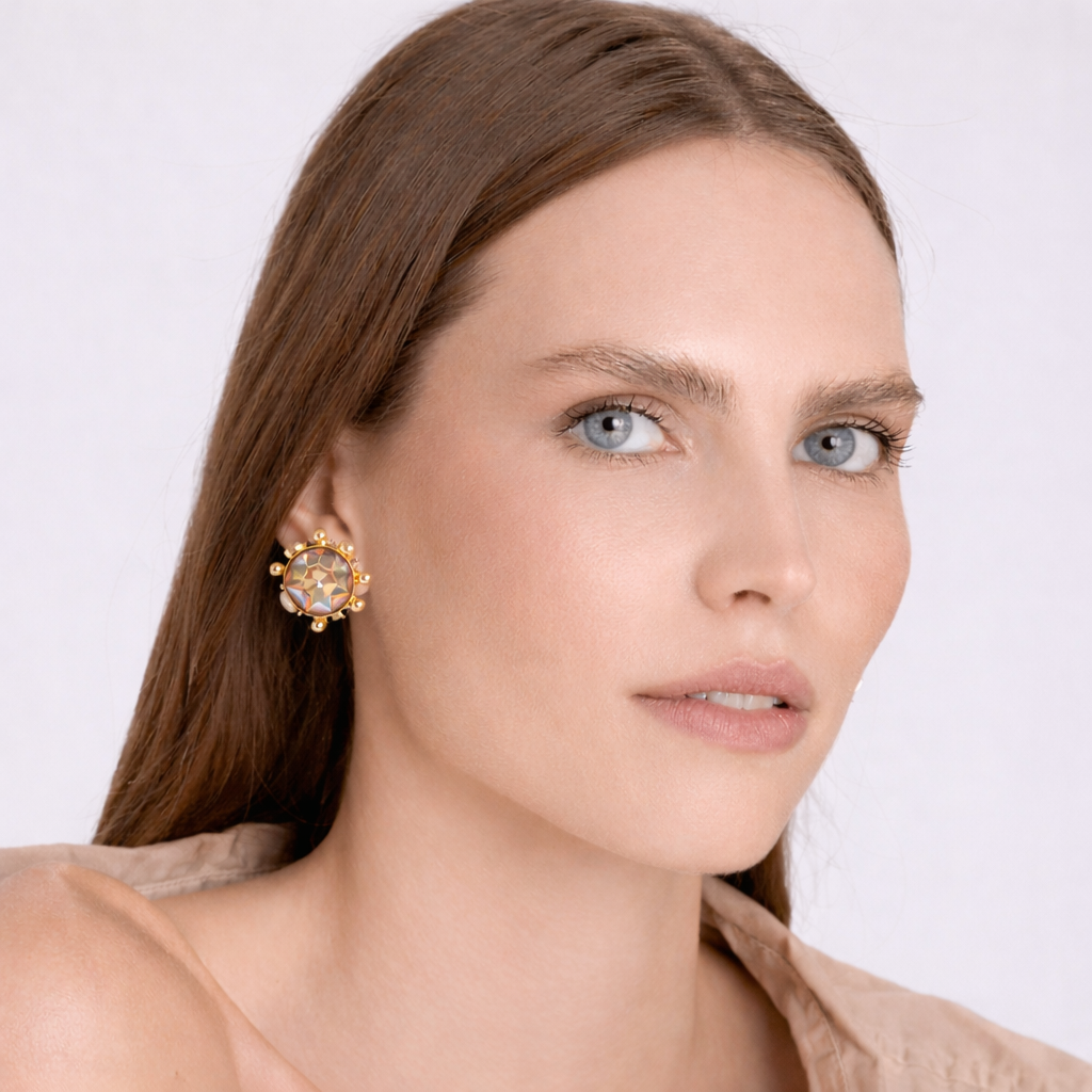 Monica Champagne And Rose Quartz Sputnik Earrings