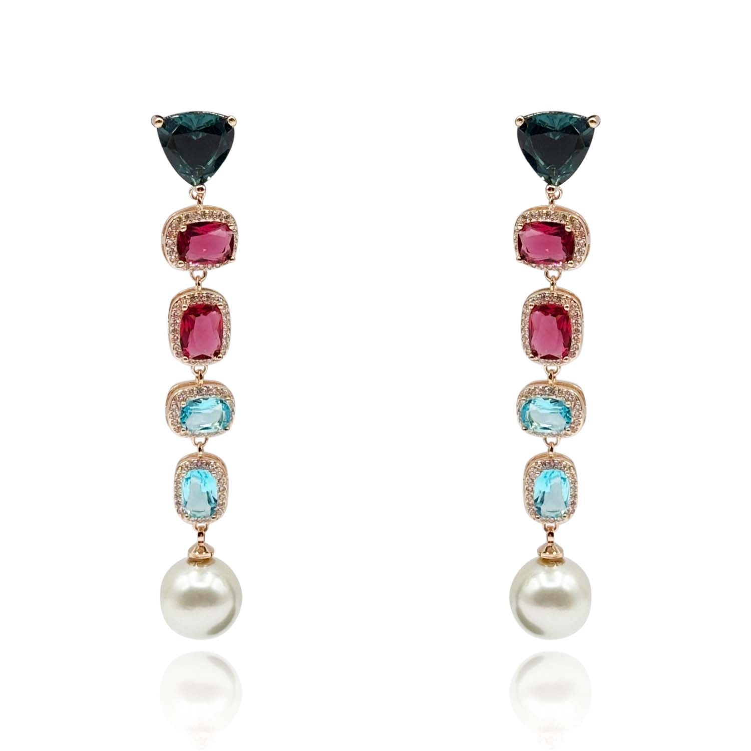 Michela Multi Color And Pearl Drop Hanging Earrings