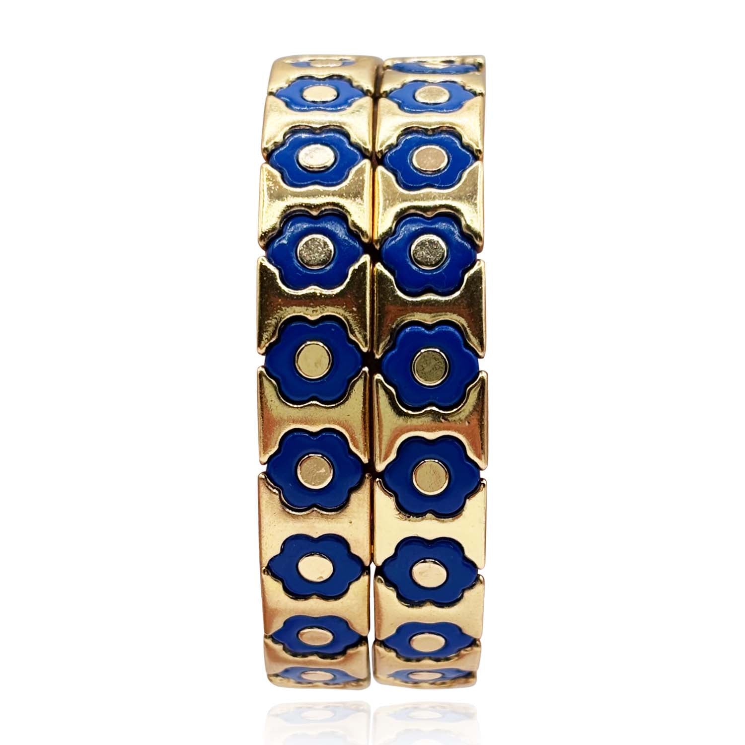 Mirella Navy And Gold Enamel Two-Strand Elasticized Bracelets