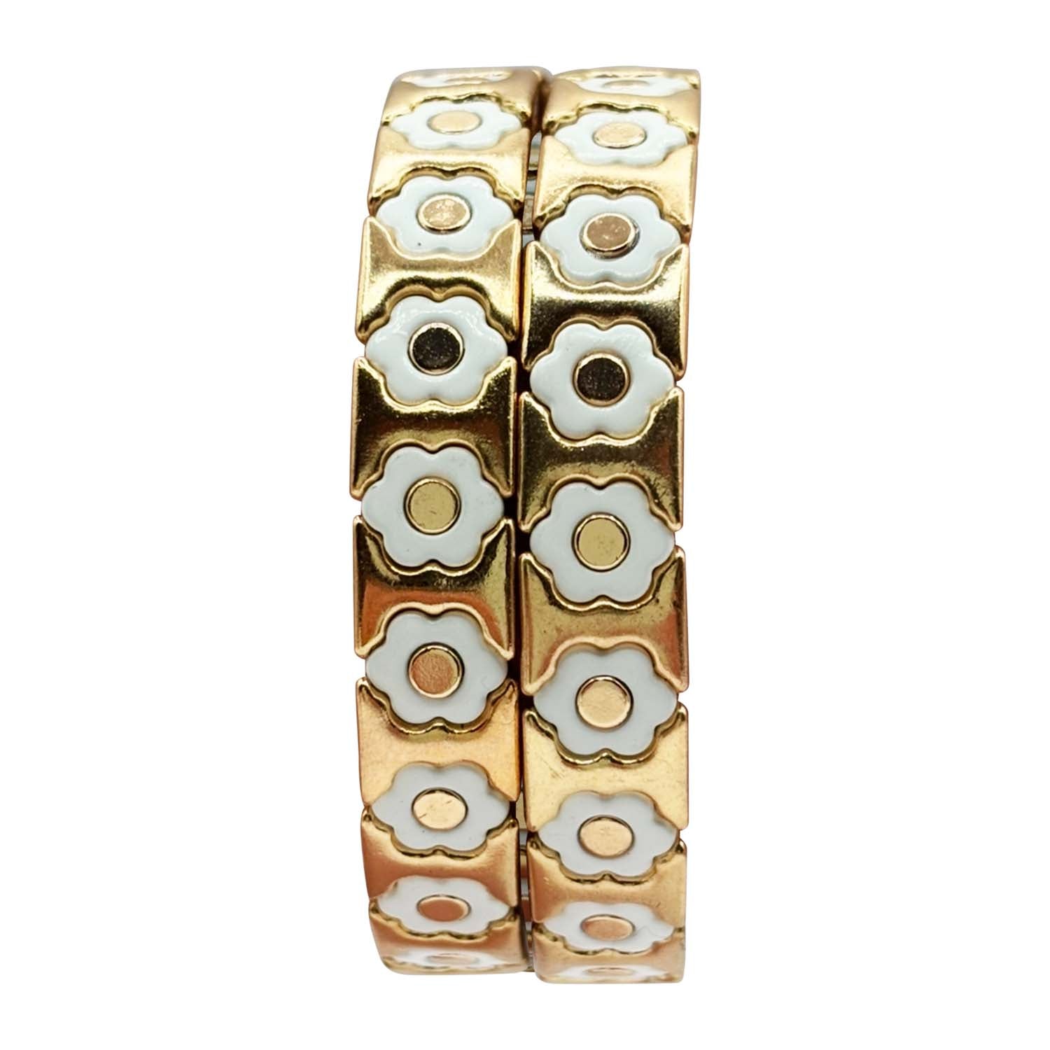 Mirella White And Gold Enamel Two-Strand Elasticized Bracelets