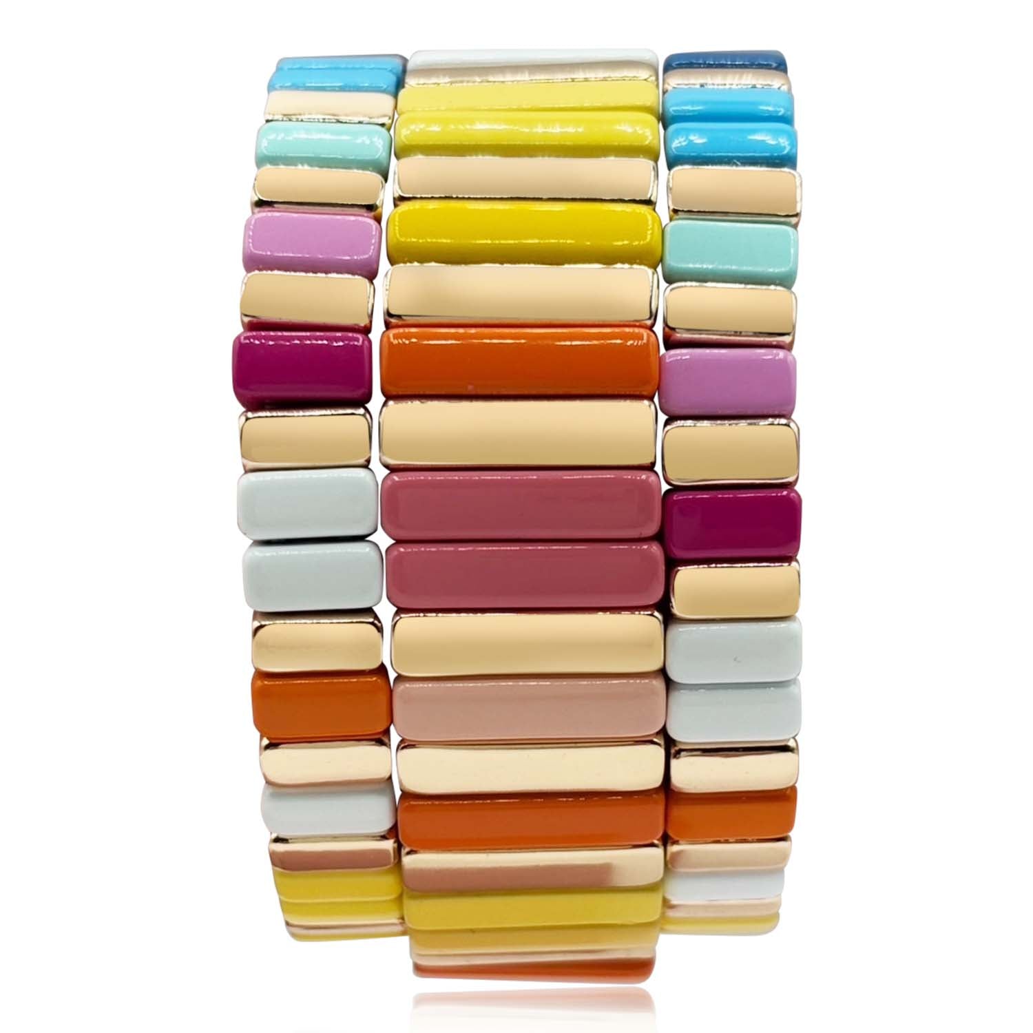 Miria Multi Pastel And Bright Enamel Stretch Three Piece Bracelet Set
