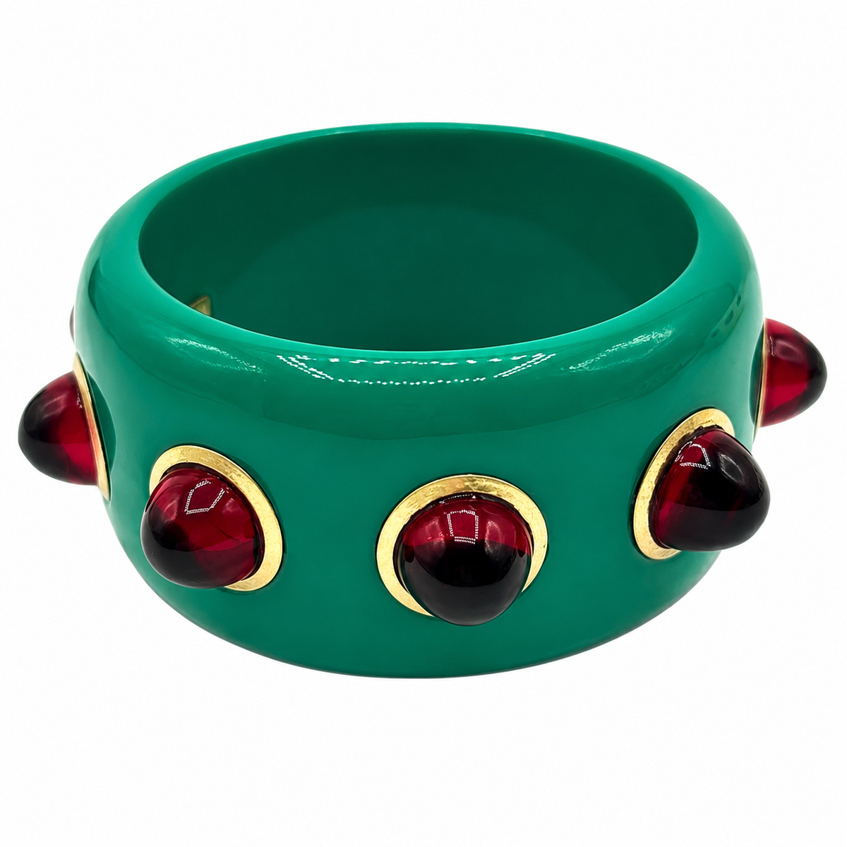 Madison Green Resin Bangle With Ruby Glass Stones