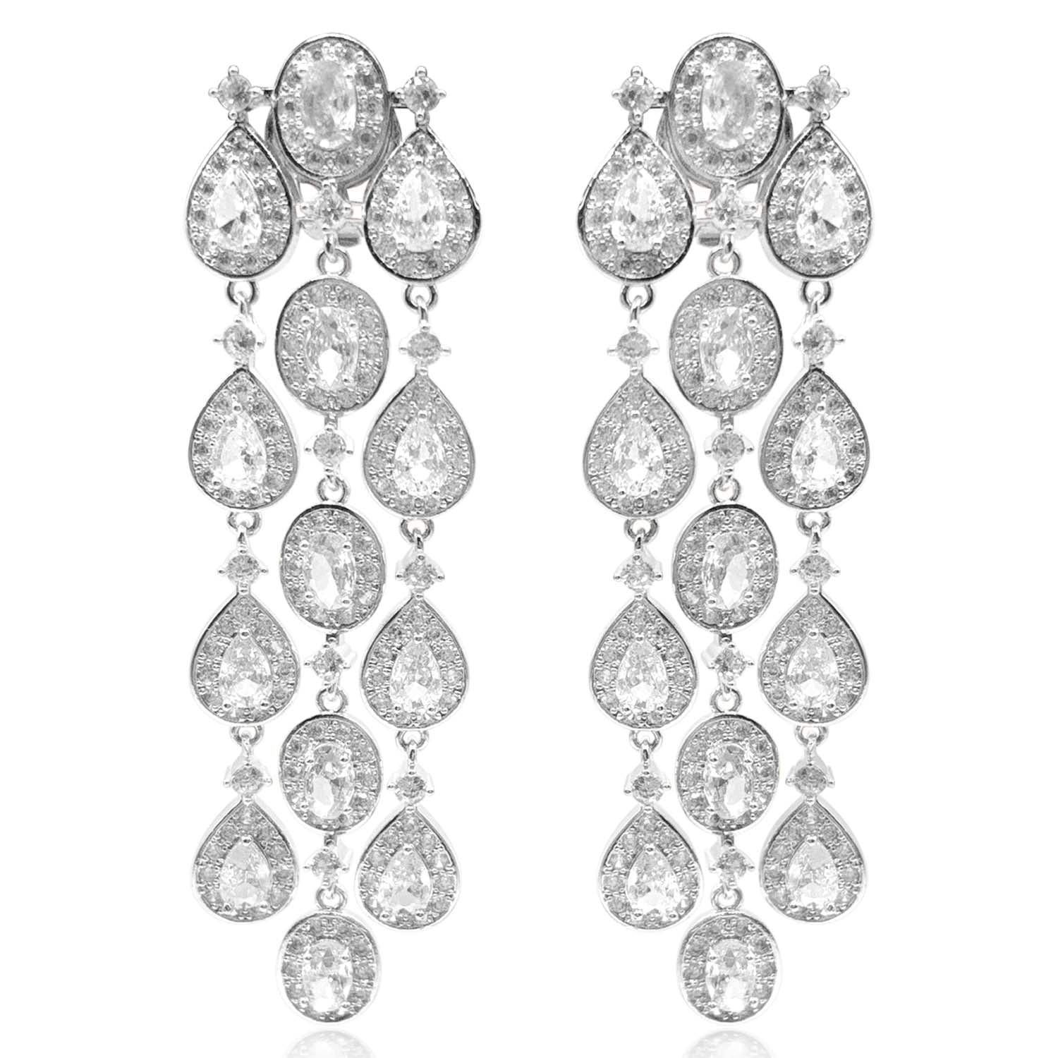 Margaret Multi Shape Crystal Drop Clip On Earrings Set In Rhodium