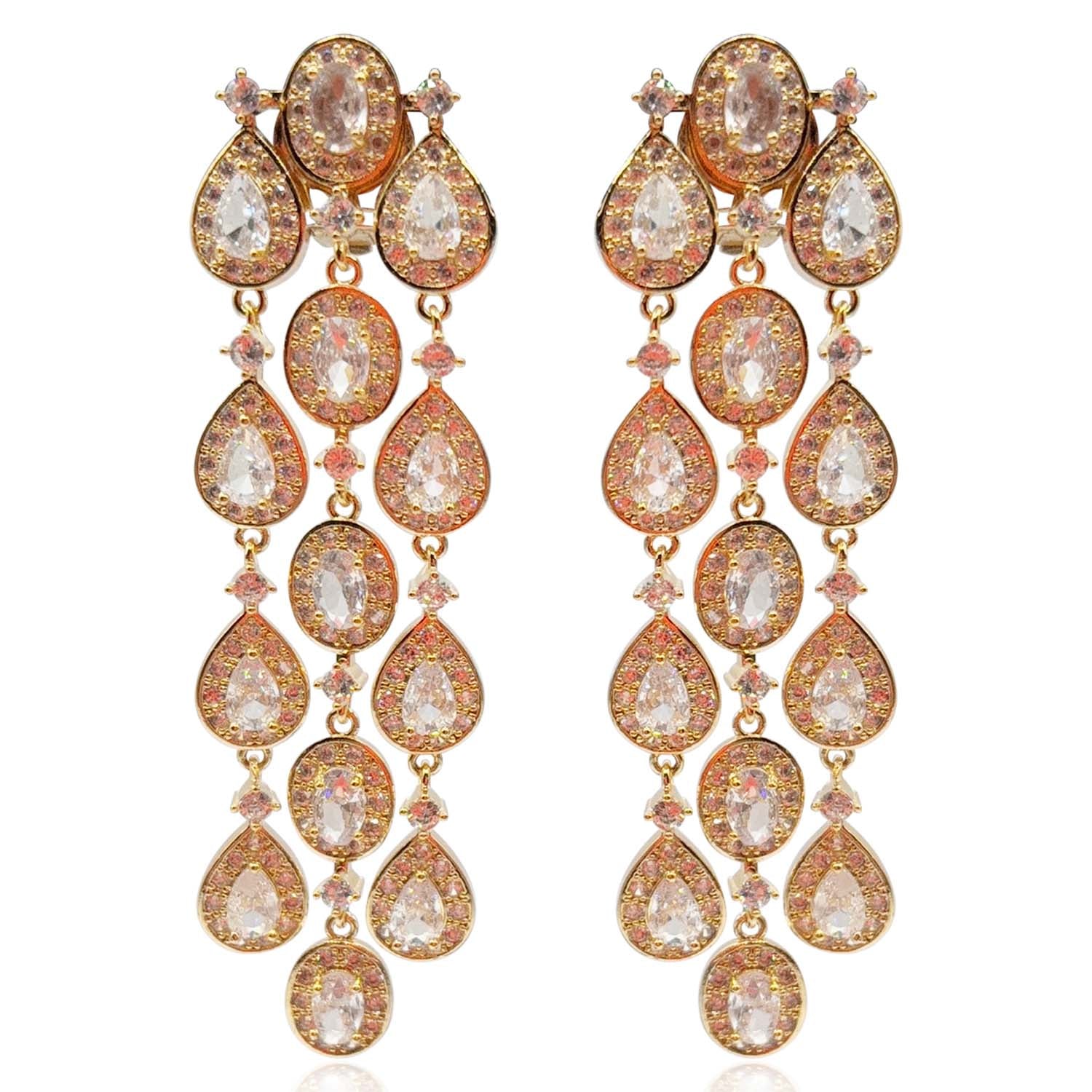 Margaret Multi Shape Crystal Drop Clip On Earrings Set In Gold Plate