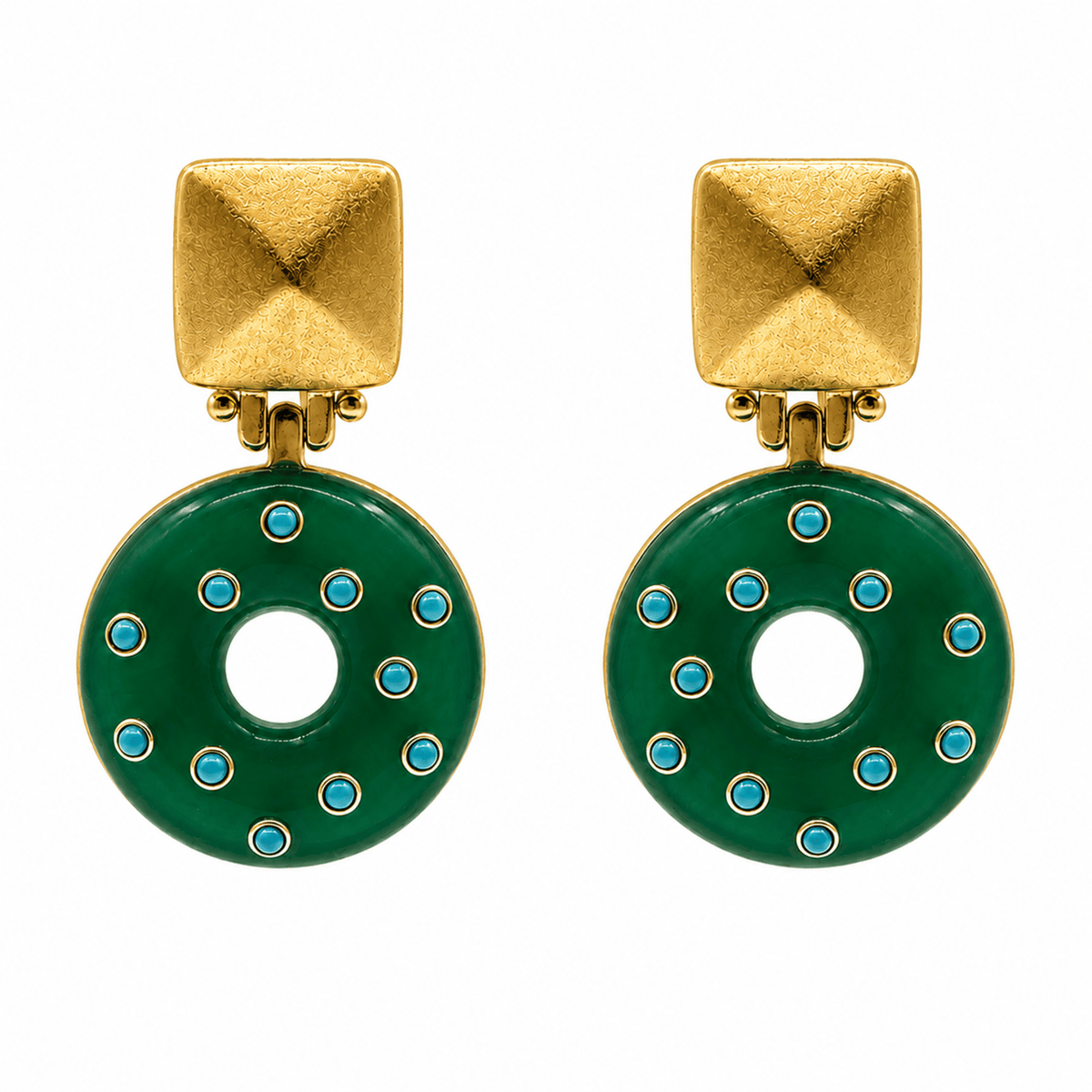 Beatrice Green Resin With Turquoise Clip Earrings