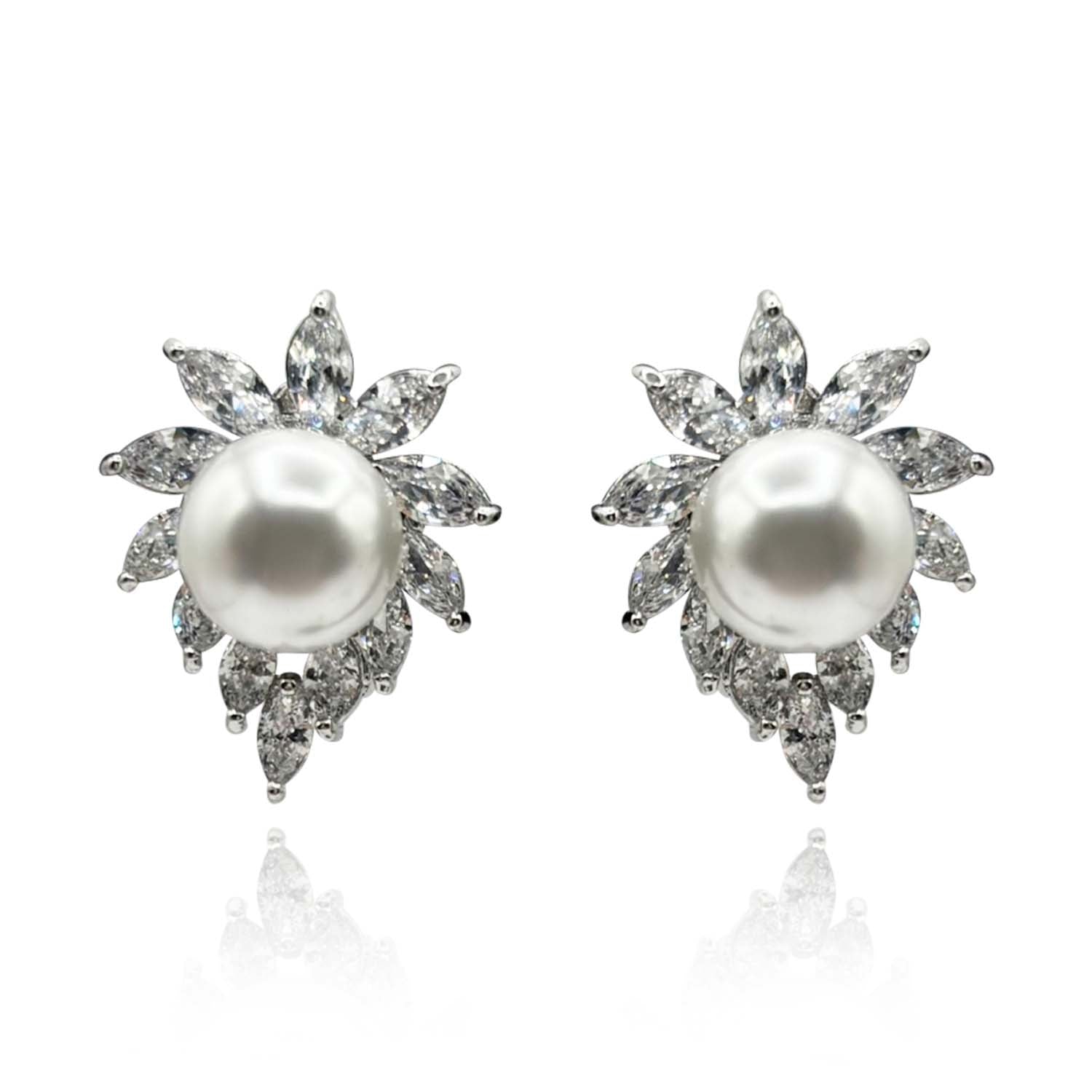 Nicoletta Shell Pearl And Marquise Diamond Clip On Earrings