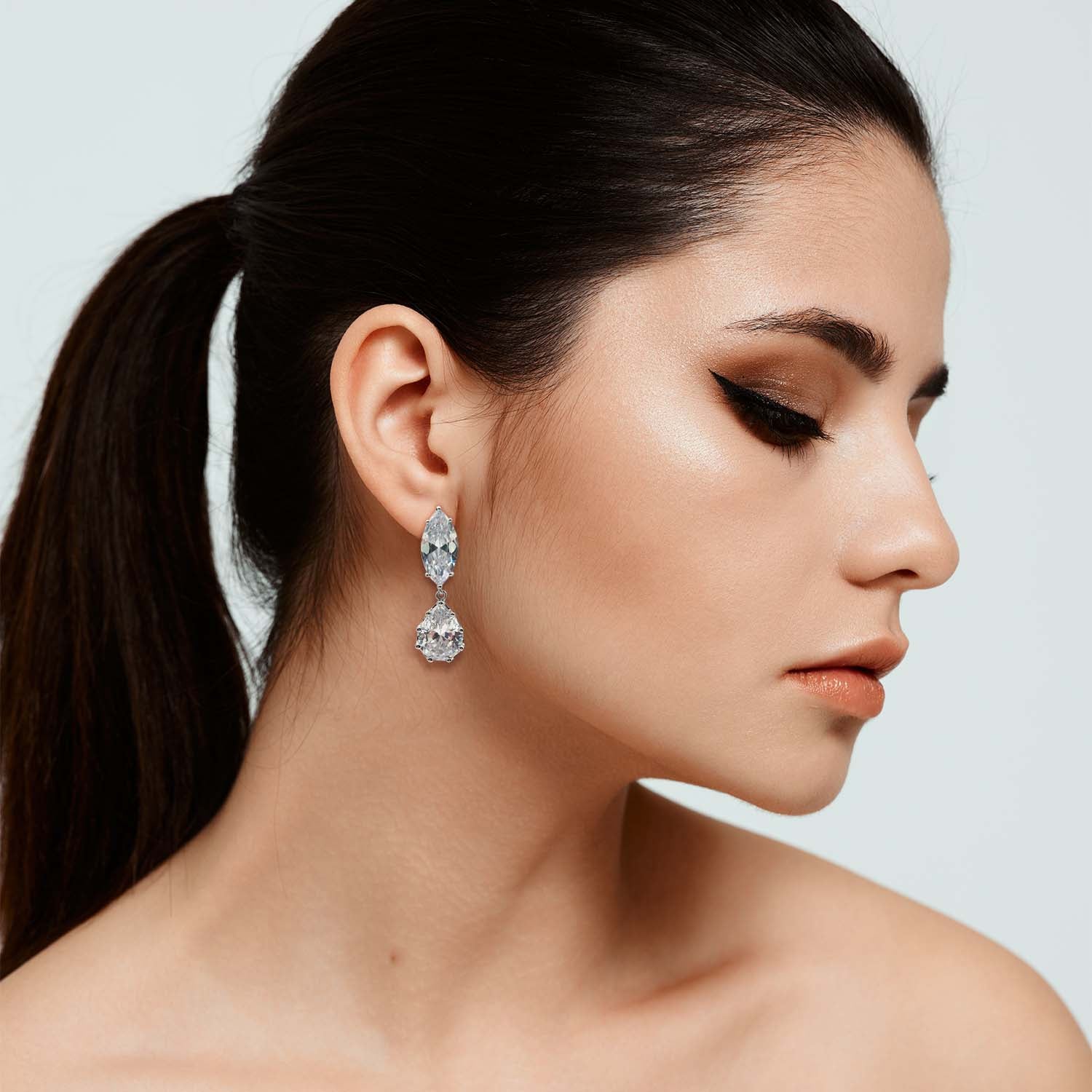 Nicole Marquise And Pear Shape Diamond Cubic Zirconium Clip On Earrings