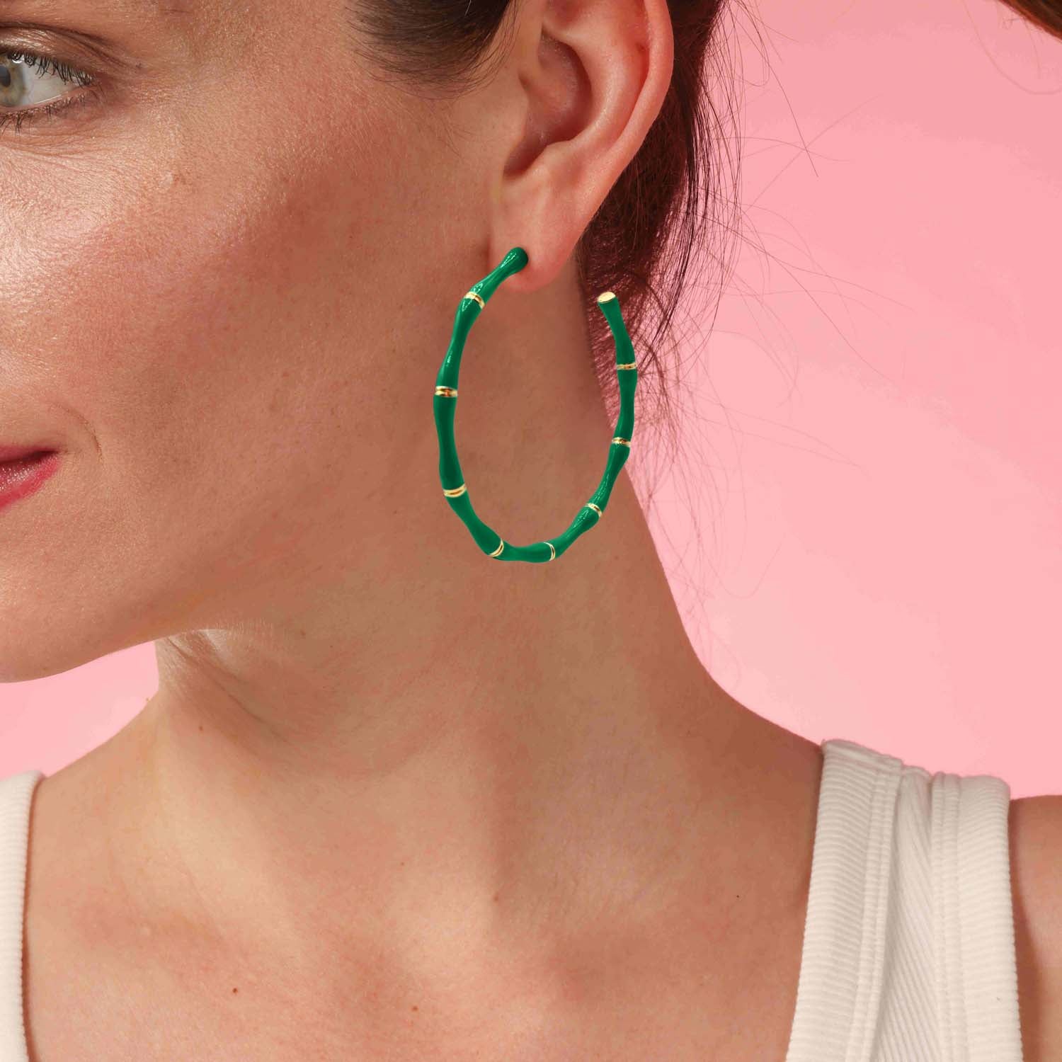 Sloan Green  Enamel And Gold Bamboo Hoop Earrings