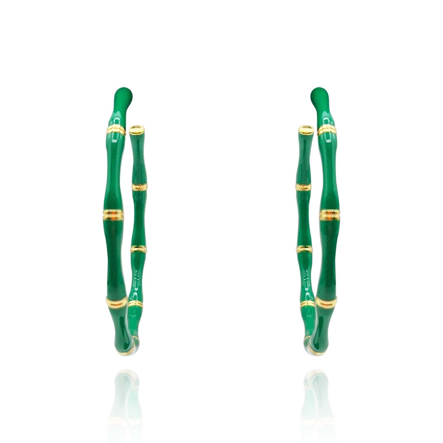 Sloan Green  Enamel And Gold Bamboo Hoop Earrings