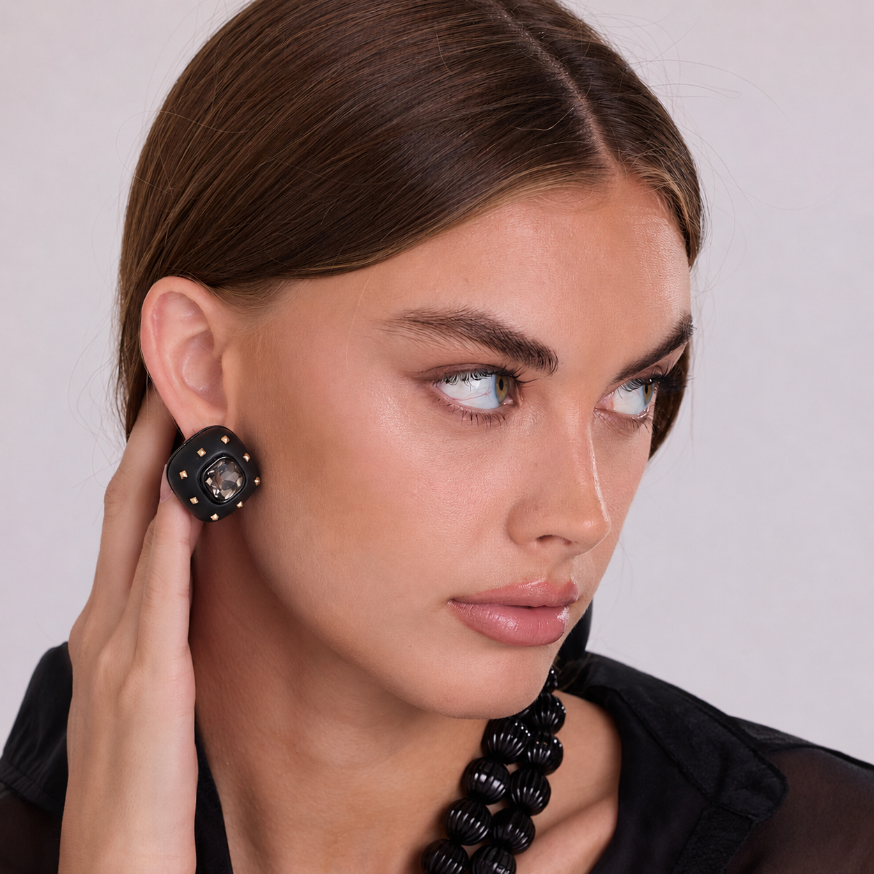 Abby Soft Square Matte Studded Black And Black Diamond Crystal Earrings