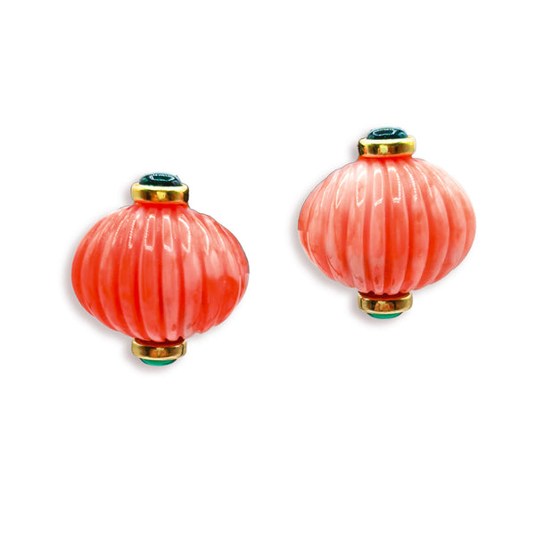 Luisa Carved Coral And Jade Resin Earrings