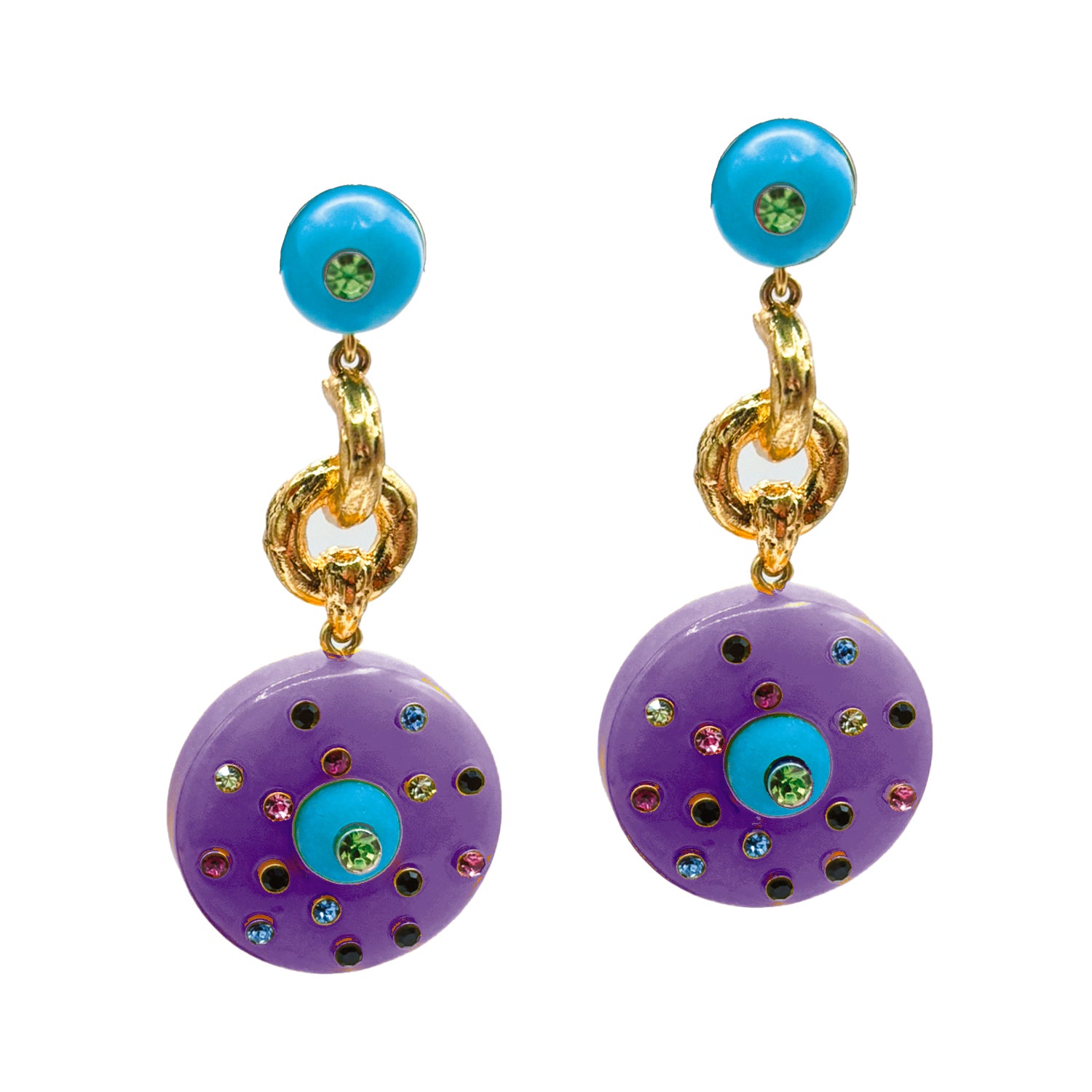 Pendientes colgantes de resina Isabella de turquesa y amatista