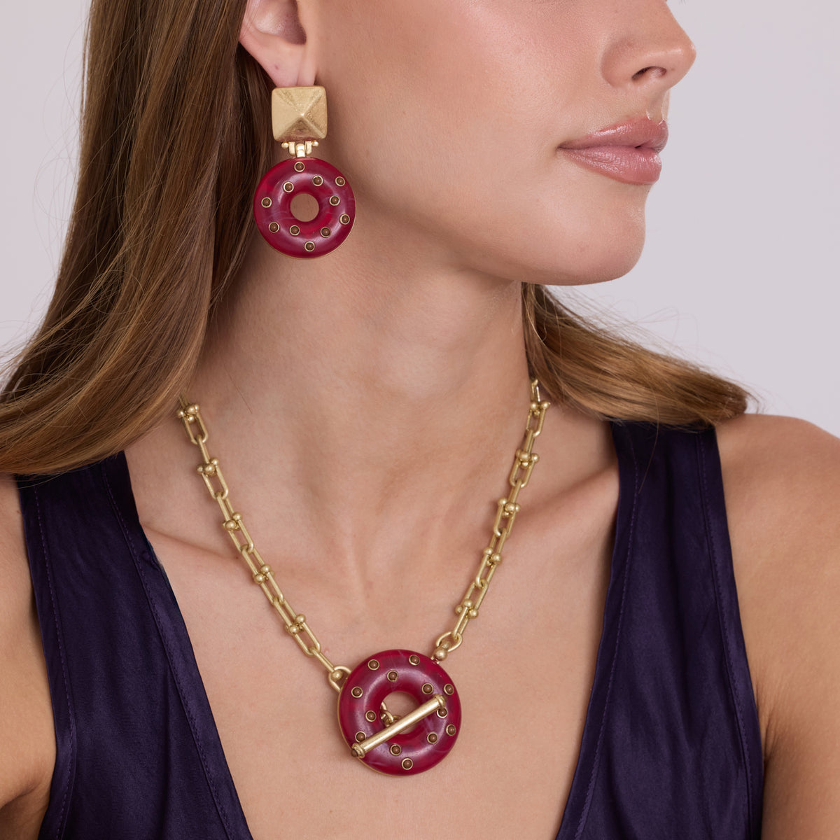 Beatrice Burgundy Resin And Carnelian Toggle Necklace