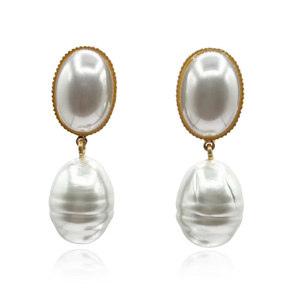 Emma Baroque White Glass Pearl Drop Earrings