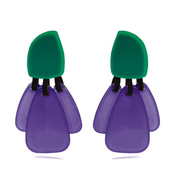 Patrizia Green Resin Pierced Top Earrings With Amethyst Resin Drops