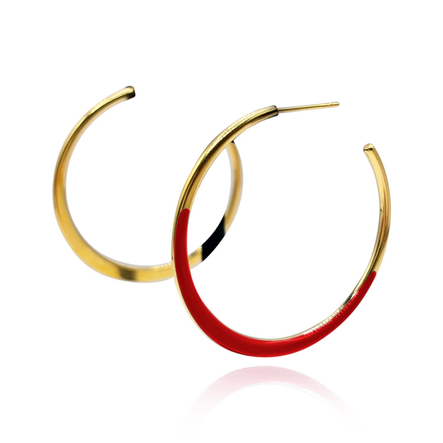 Pendientes de aro Maddalena de oro y esmalte rojo