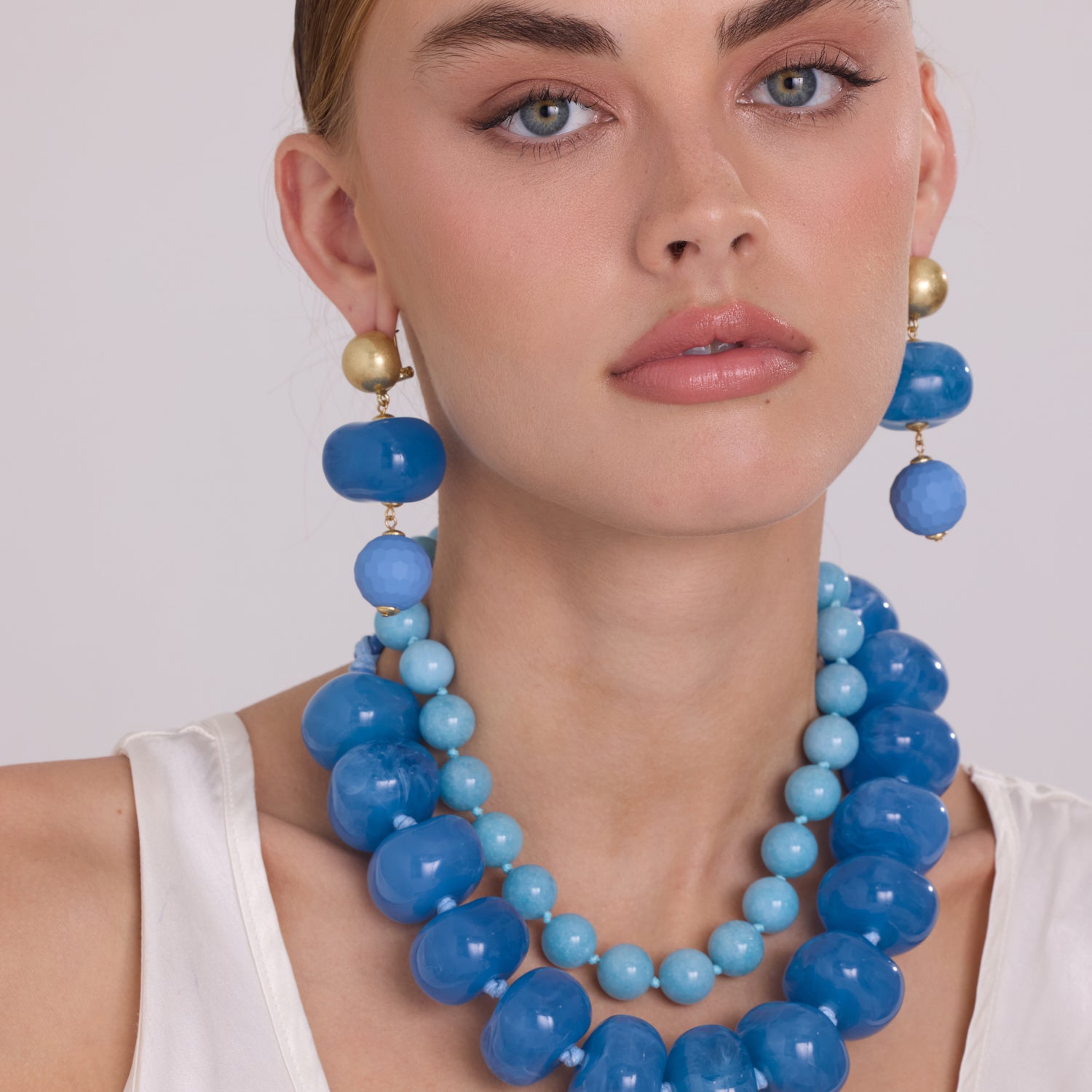 Analise Triple Cornflower Blue Resin Drop Pierced Earrings