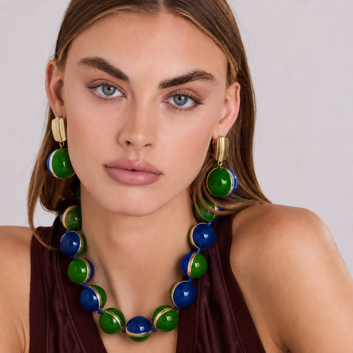 Dina Blue And Green Two Tone Earrings