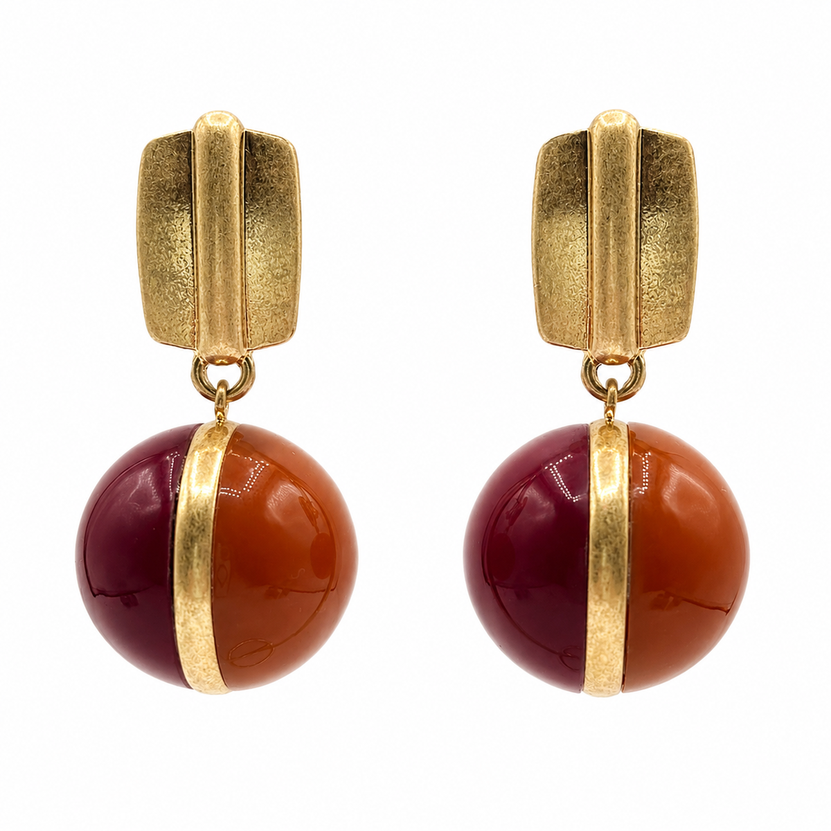 Dina Tobacco And Burgundy Two Tone Drop Earrings