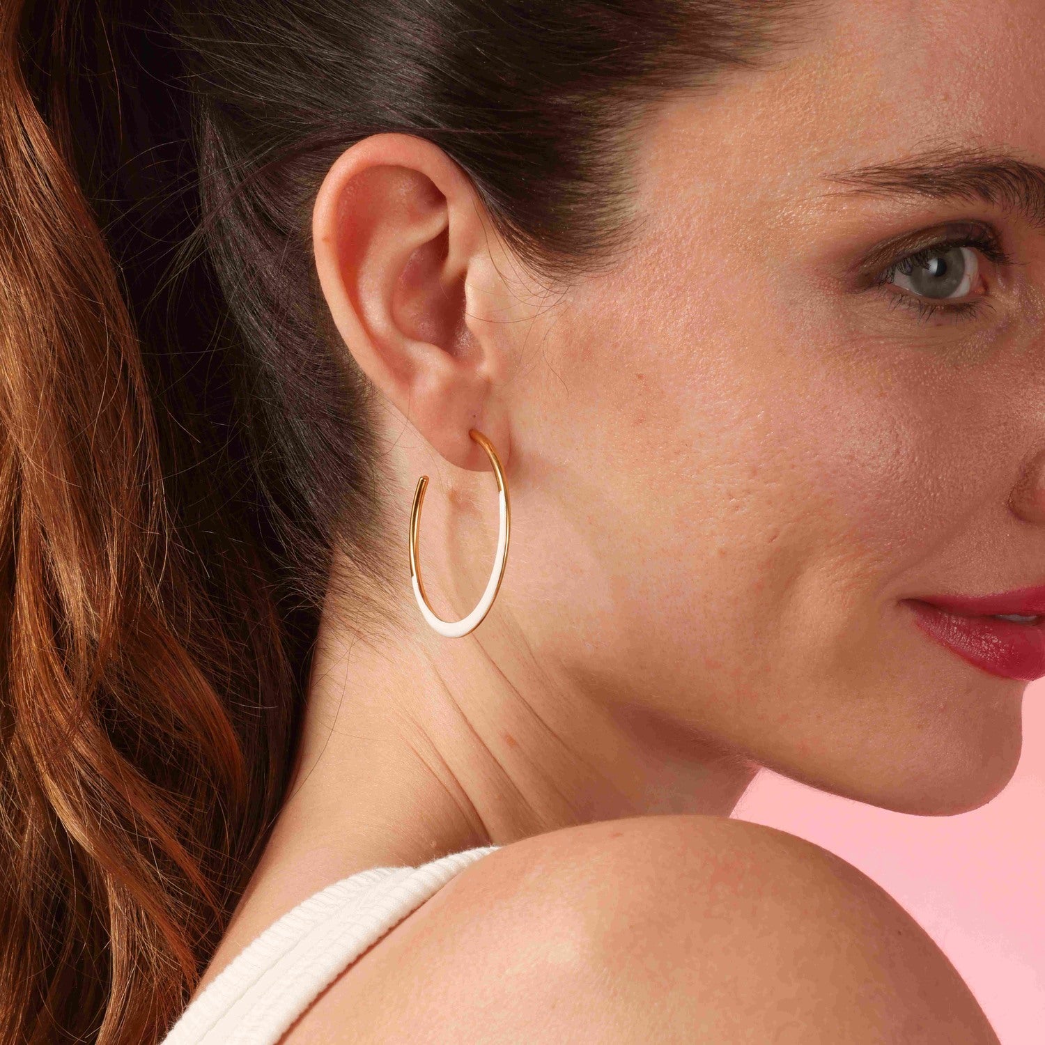 Ellery Gold And White Enamel Hoop Earrings