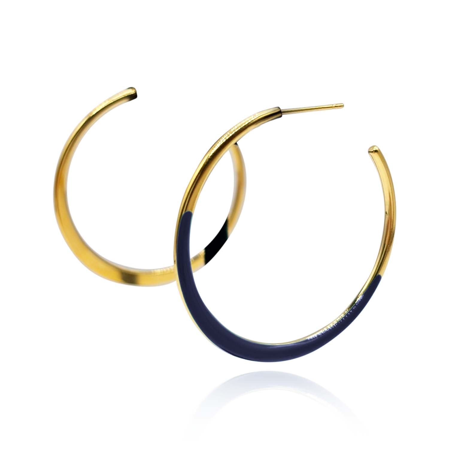 Ellery Black And Gold Enamel Hoop Earrings