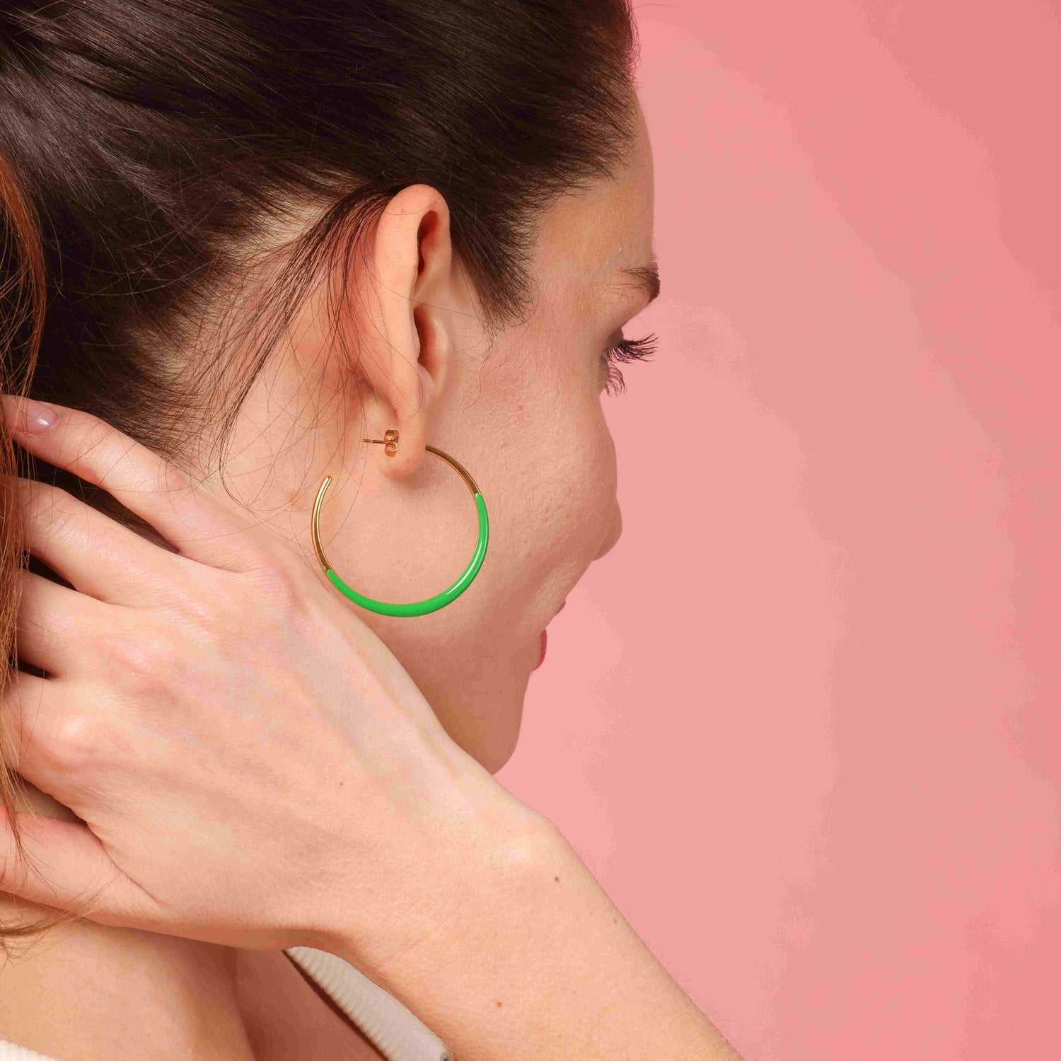 Ellery Gold And Green Enamel Hoop Eqrrings