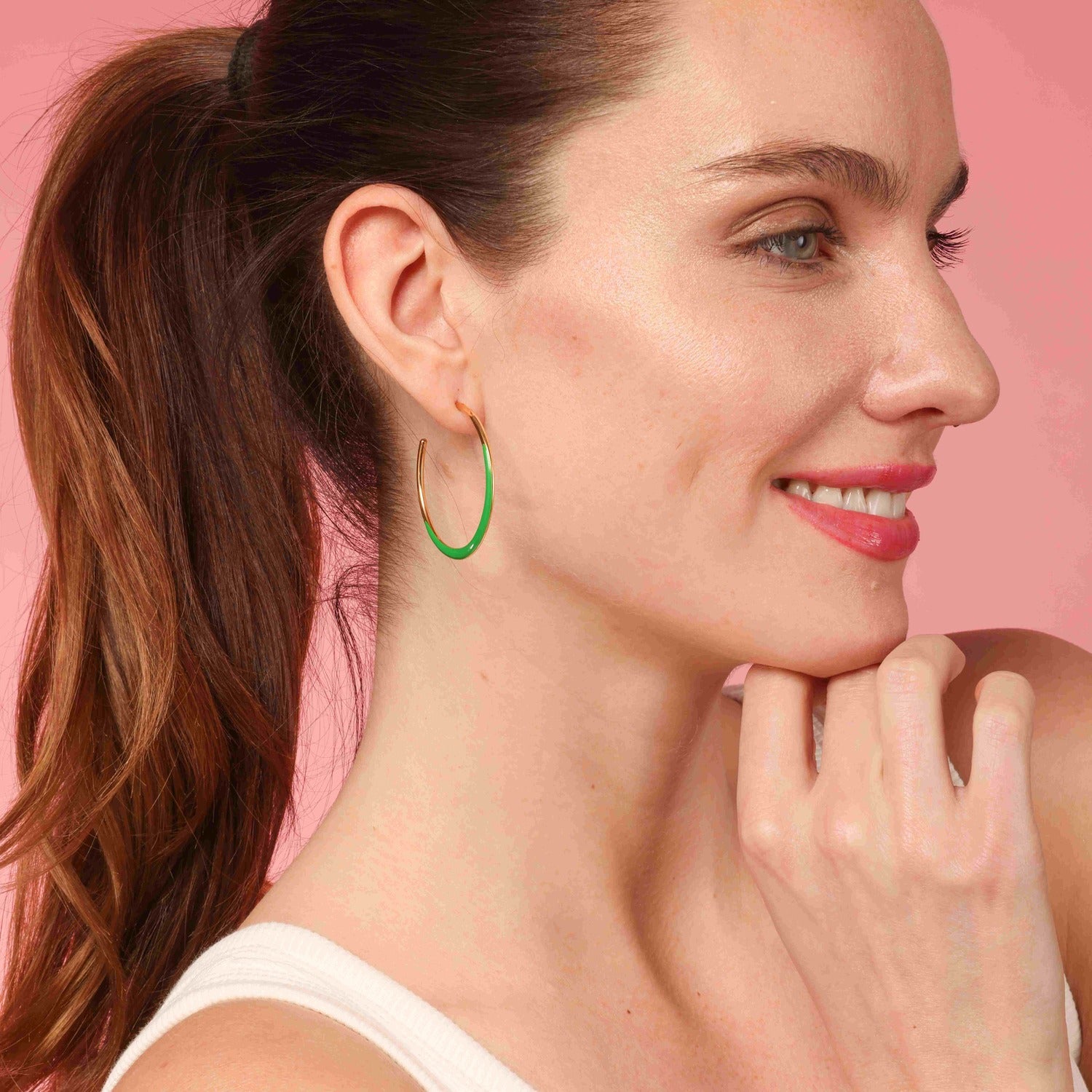 Ellery Gold And Green Enamel Hoop Eqrrings