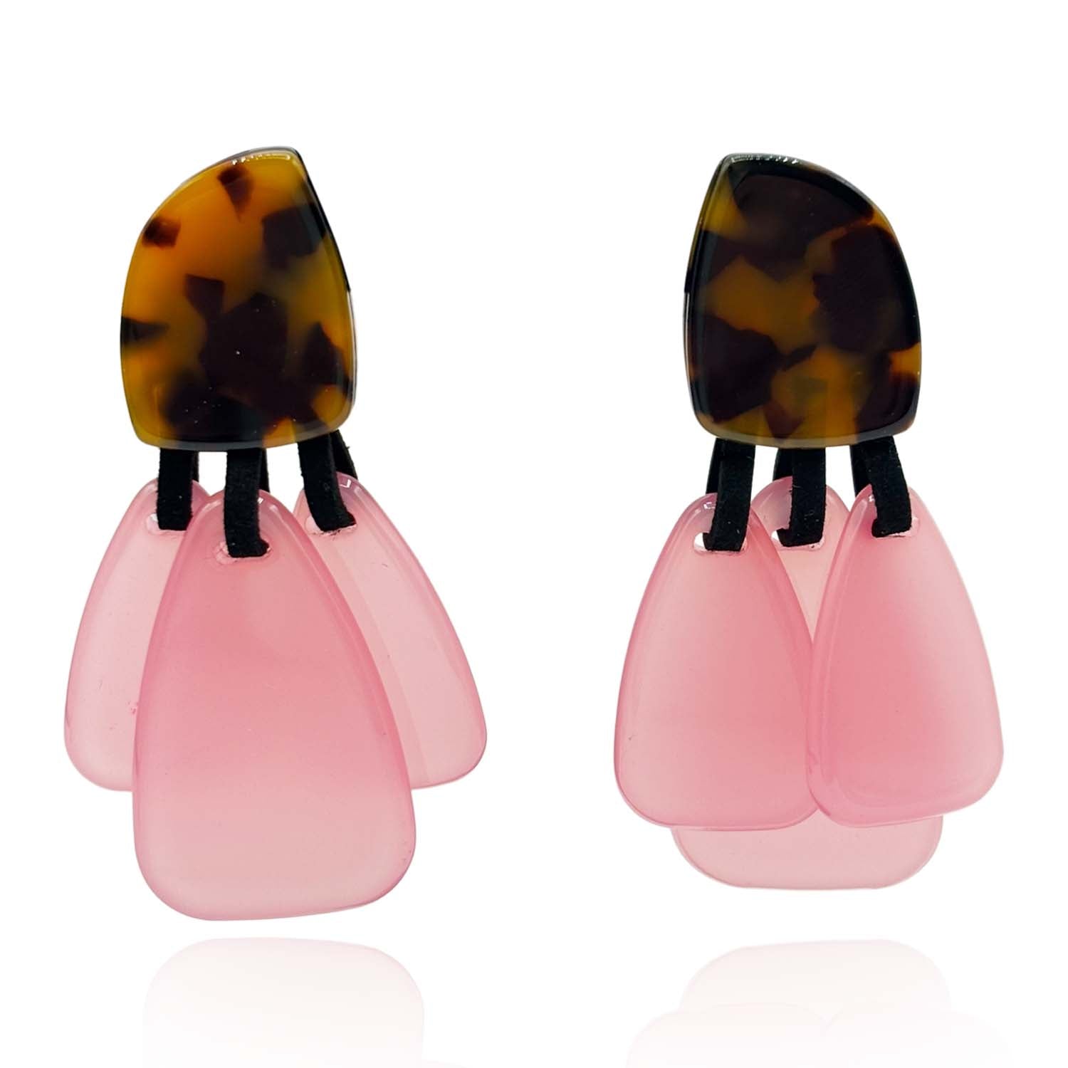 Patrizia Tortoise Resin Top Earrings With Pale Pink Resin Drops