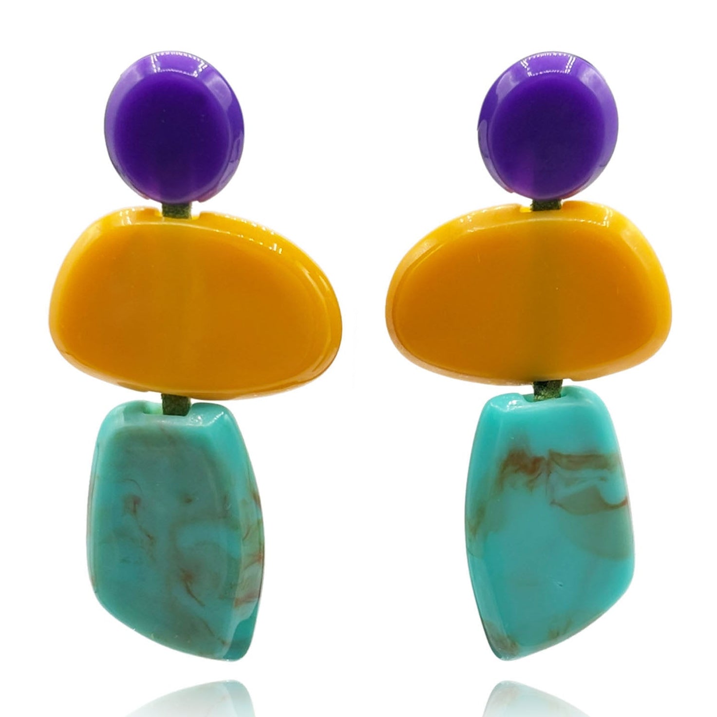 Puzzle Purple, Amber, Turquoise Multi Triple Drop Earrings