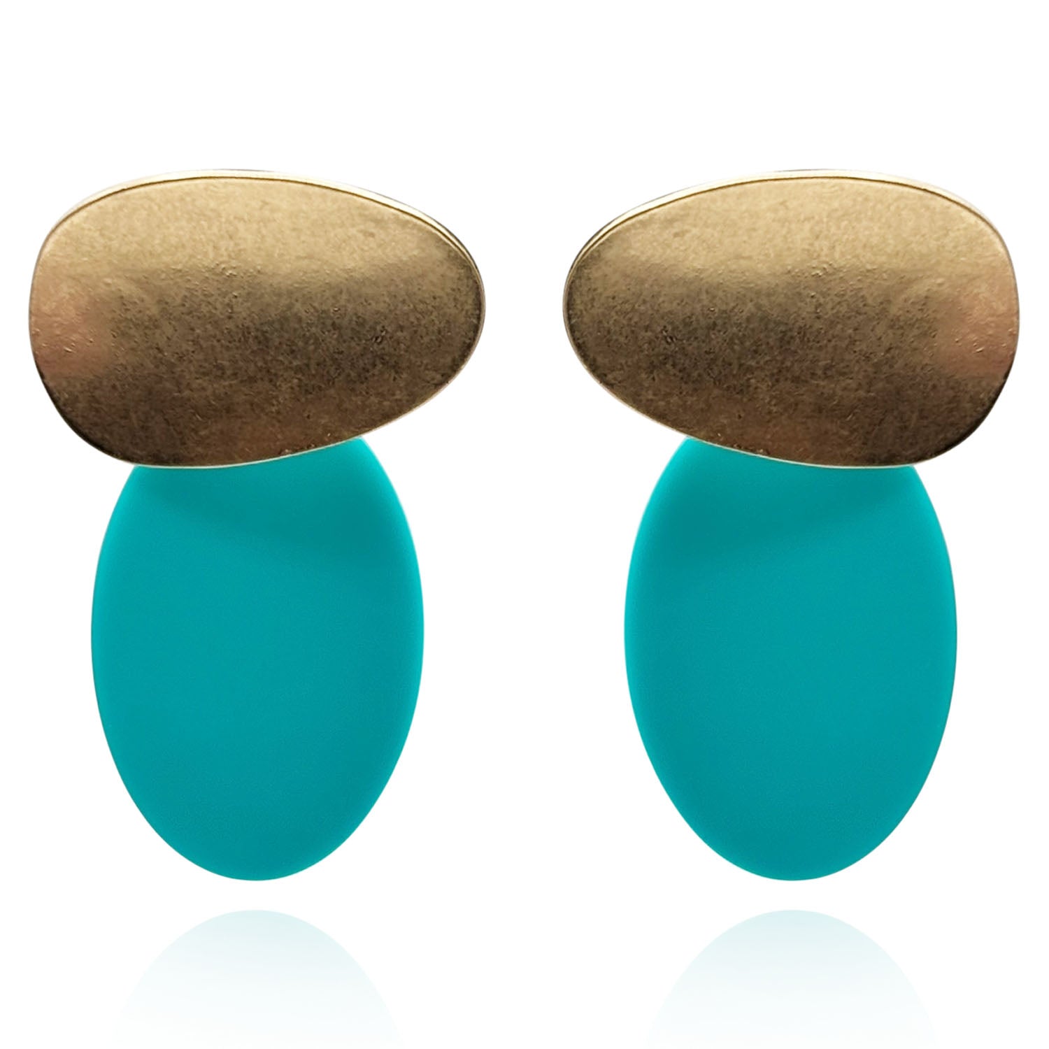 Pendientes colgantes de resina perforada de oro y turquesa de Chiara Worn