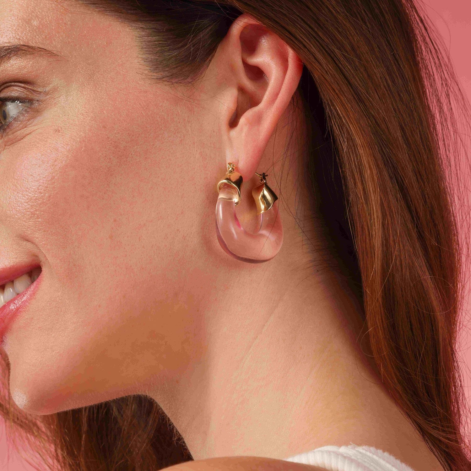 Winslow Transparent Rose Resin And Gold Hoop Earrings