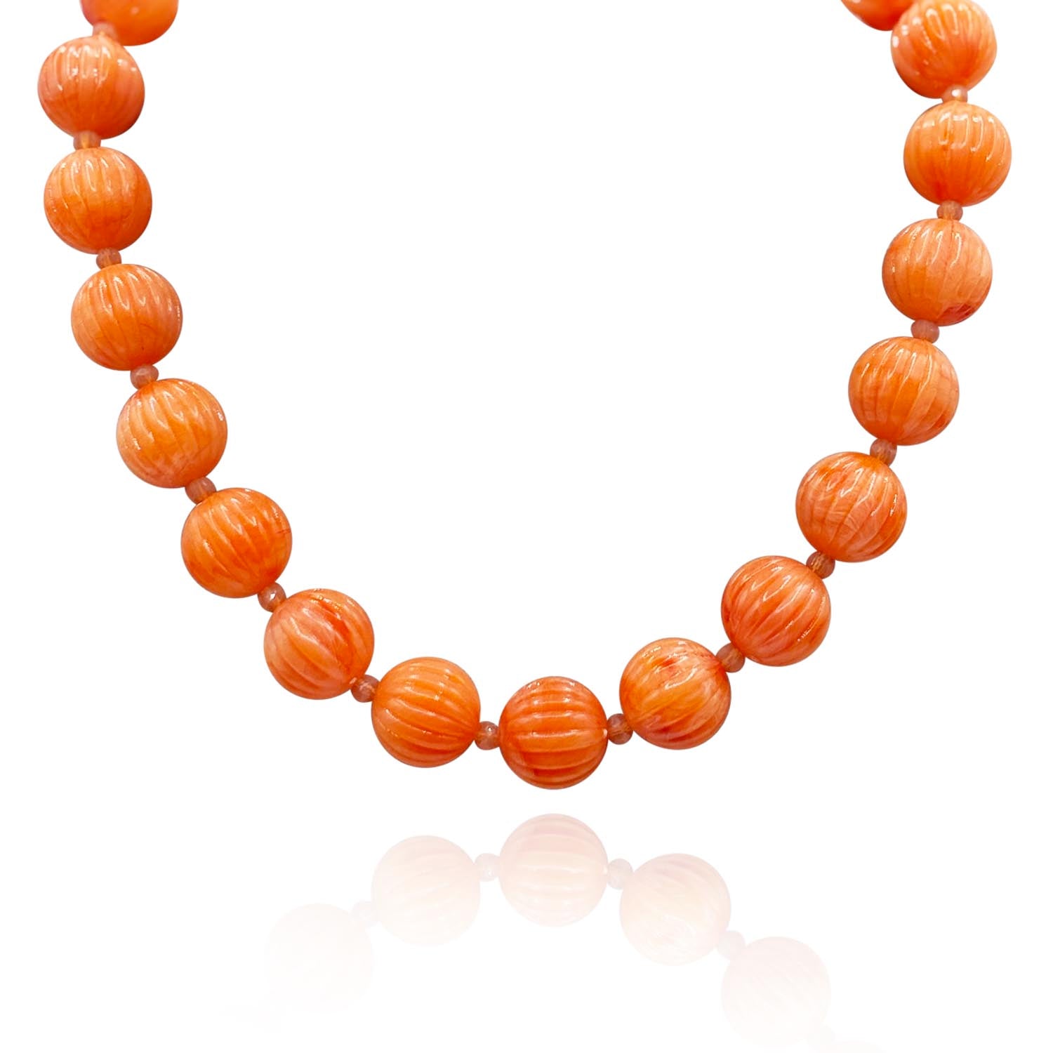 Vicenza Coral Resin Carved Seventeen And One Halfinches Melon Bead Necklace
