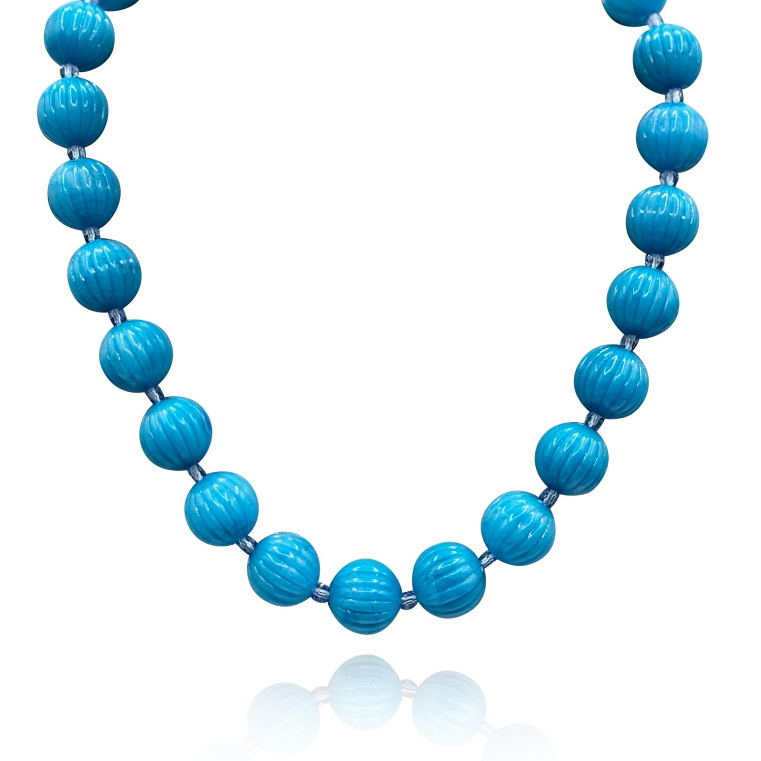 Vicenza Turquoise Carved Sixteen Inch Melon Bead Necklace