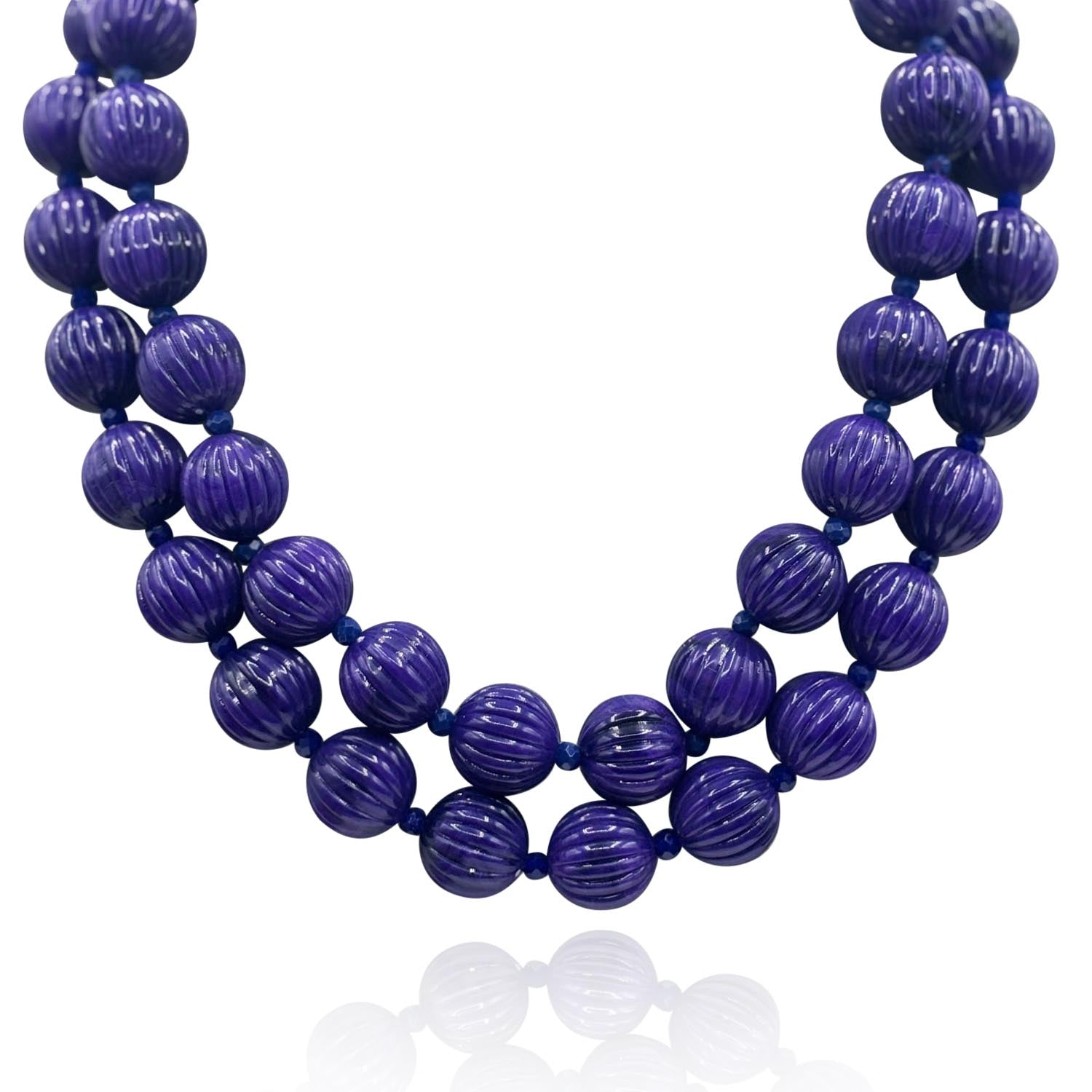 Vicenza Amethyst Resin Carved Sixteen And One Half Inches Melon Bead Necklace