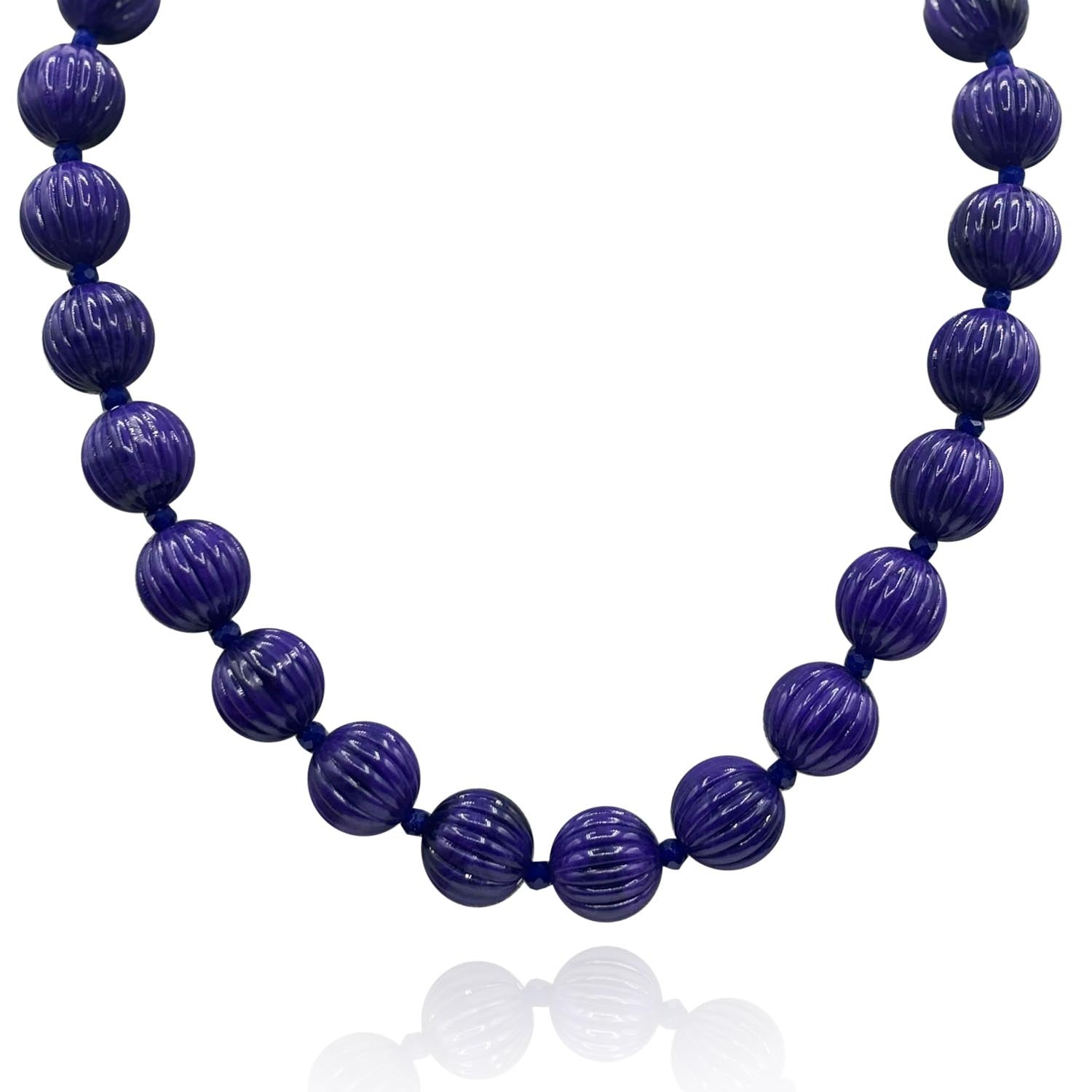 Vicenza Amethyst Carved Seventeen And One Half Inches Melon Bead Necklace