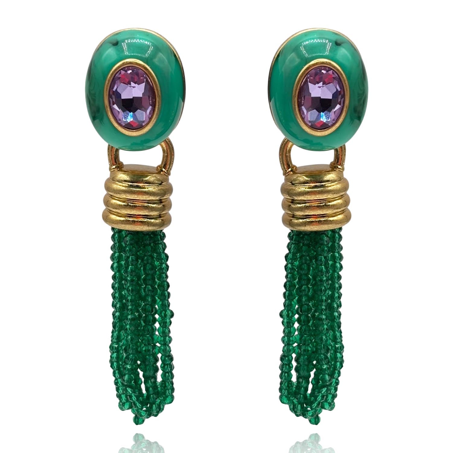 Grace Malachite Resin Earrings With Emerald Faceted Glass Removable Drop
