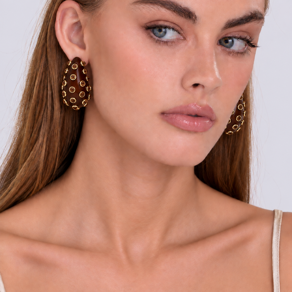 Chelsea Tortoise And Topaz Crystal Clip On Hoop Earrings