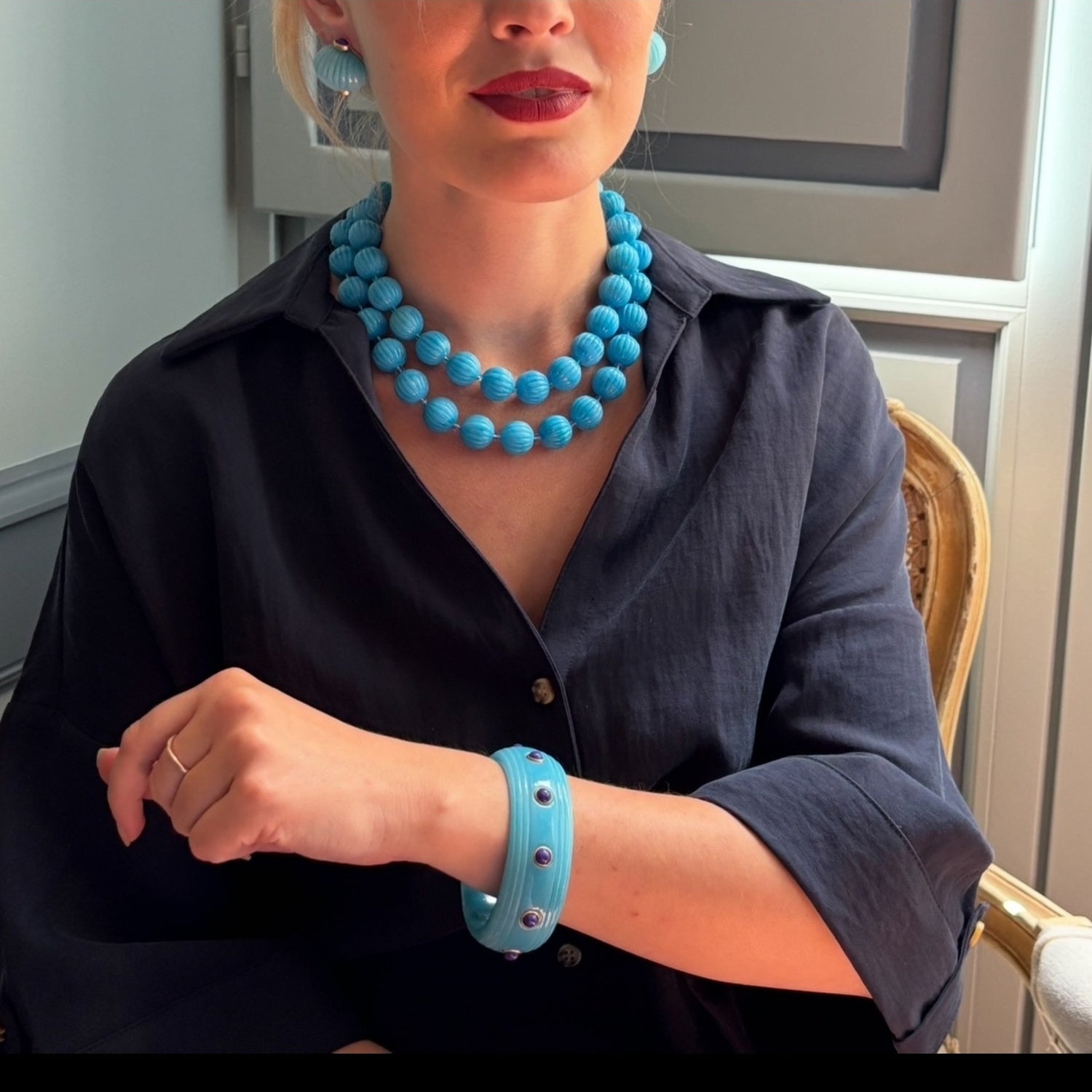 Rosa Turquoise And Black Lapis Resin Bangle