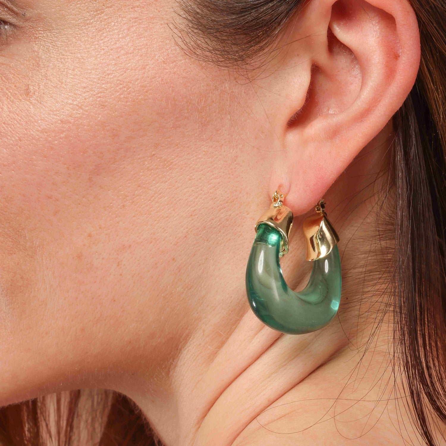 Winslow Transparent Teal Blue Resin And Gold Hoop Earrings