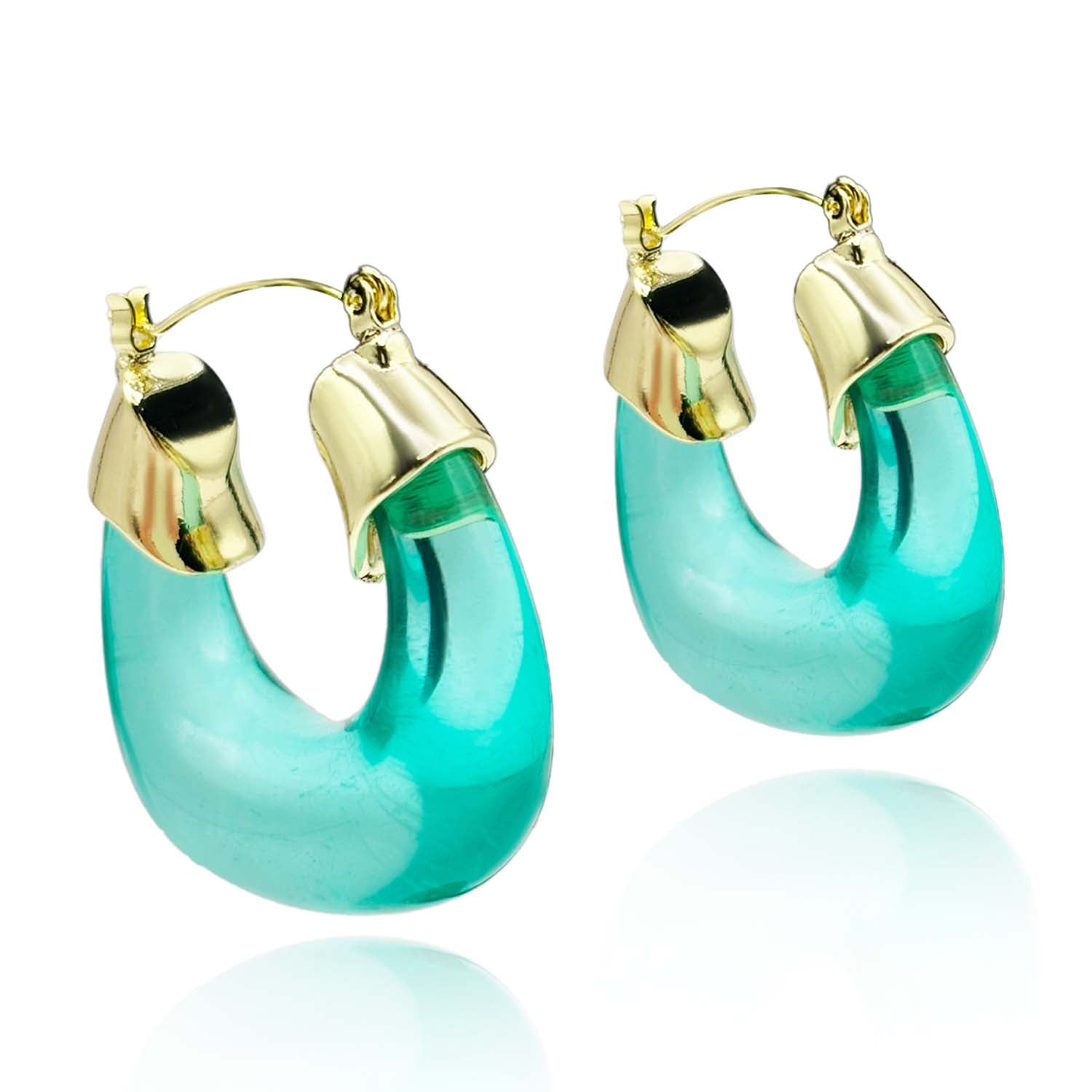 Winslow Transparent Teal Blue Resin And Gold Hoop Earrings