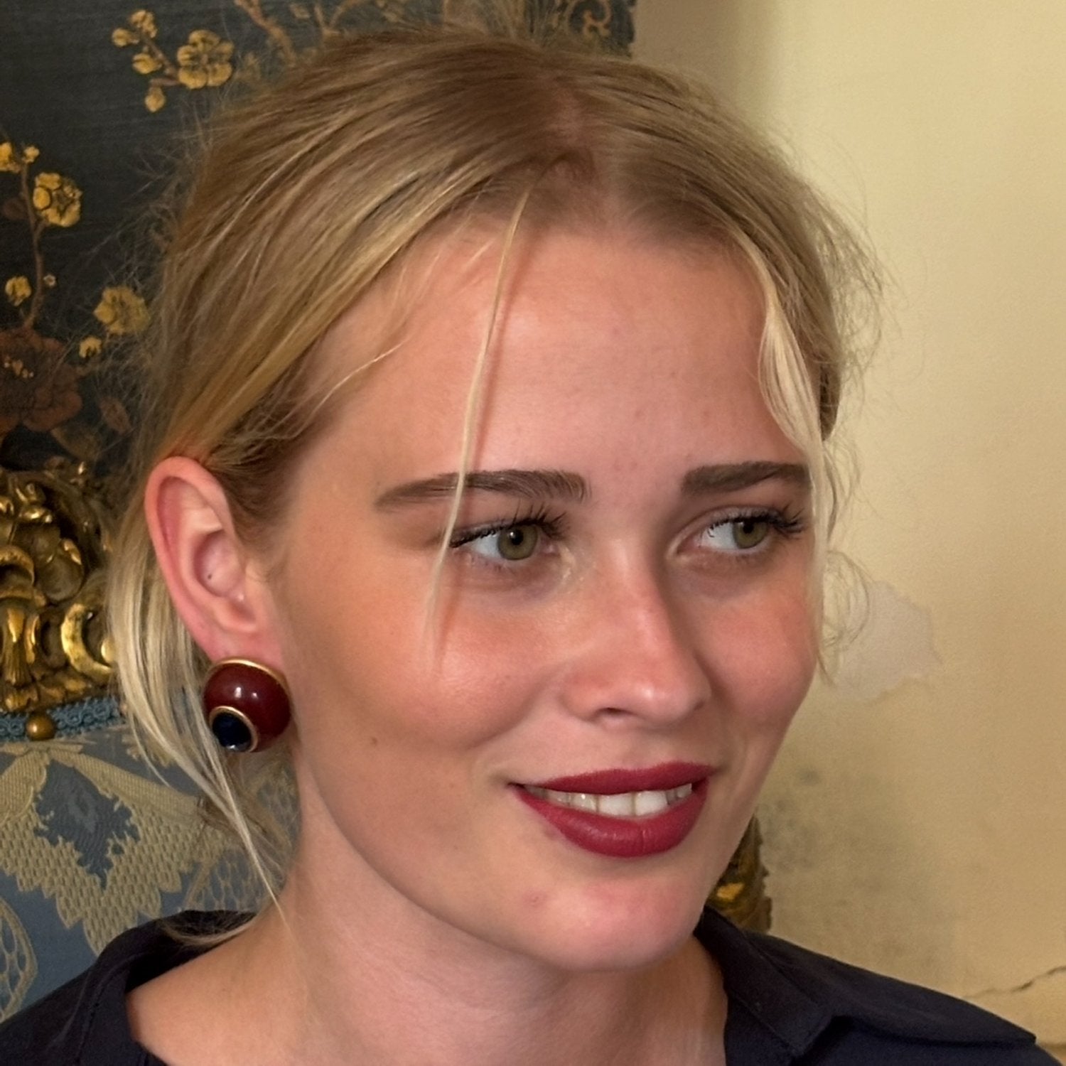 Stephanie Brown Resin Earrings With Sapphire Glass Stone
