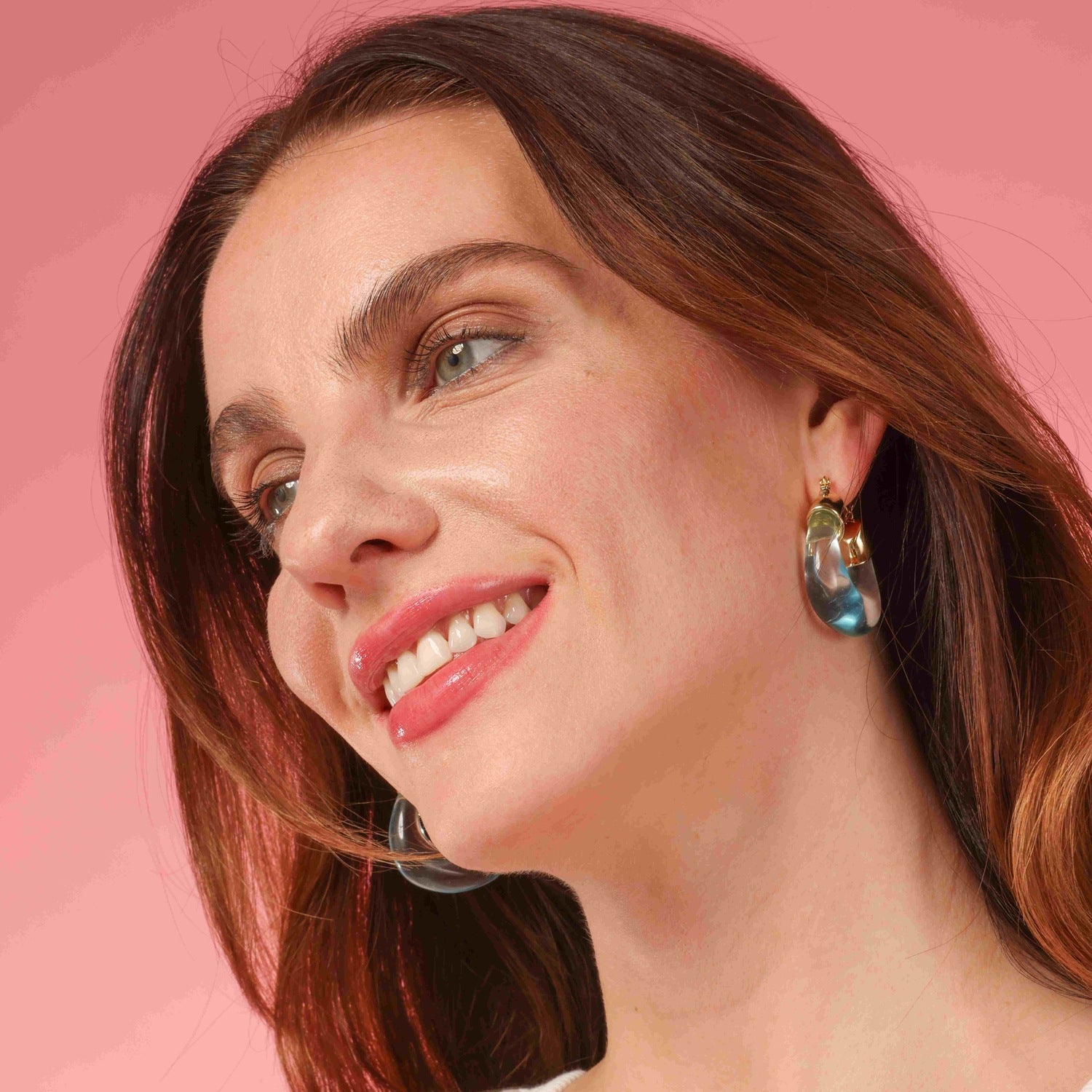 Winslow Transparent Aqua Resin And Gold Hoop Earrings