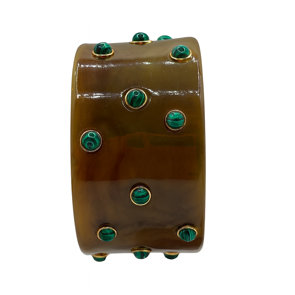 Bella Resin Amber Bangle With Malachite Resin Stones