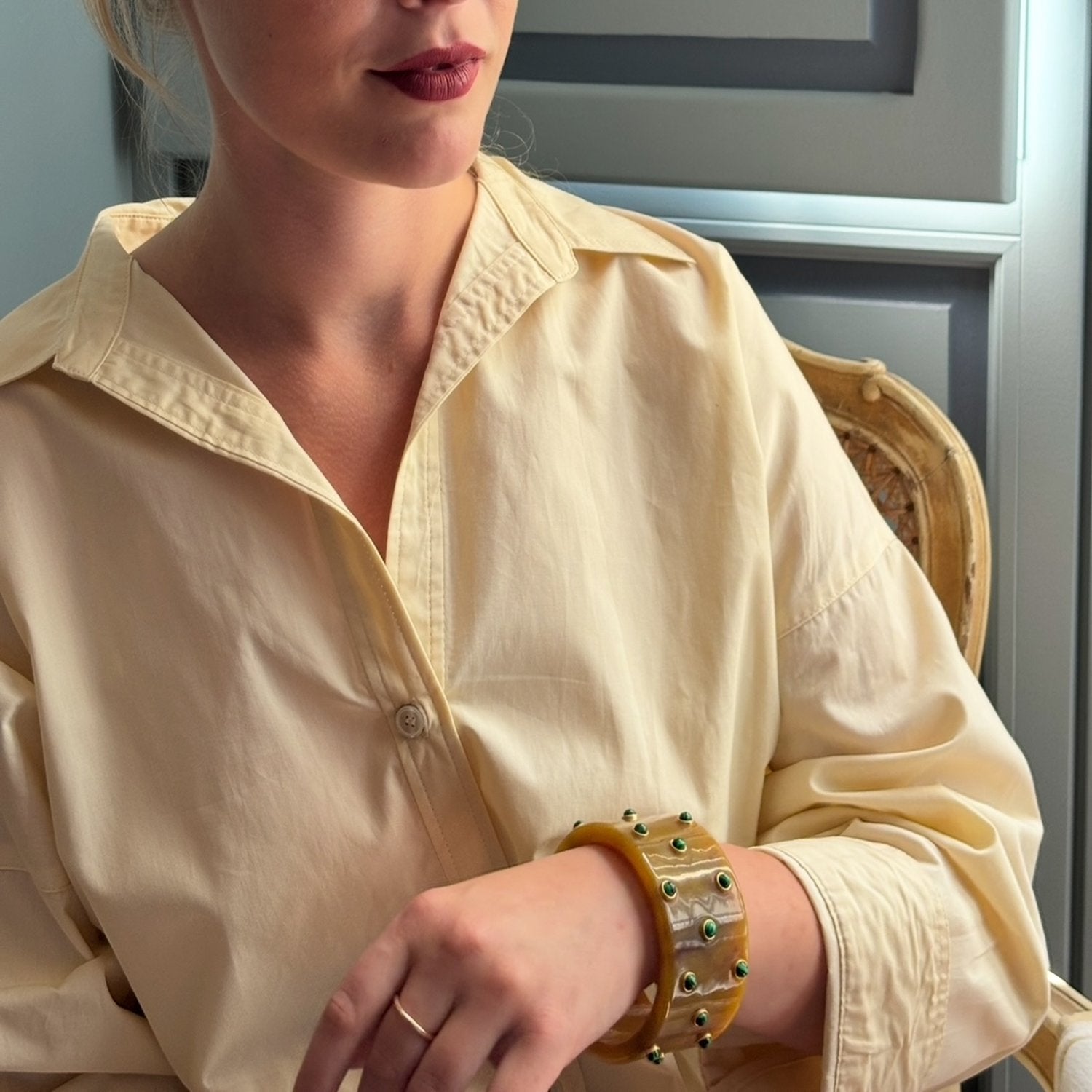 Bella Resin Amber Bangle With Malachite Resin Stones