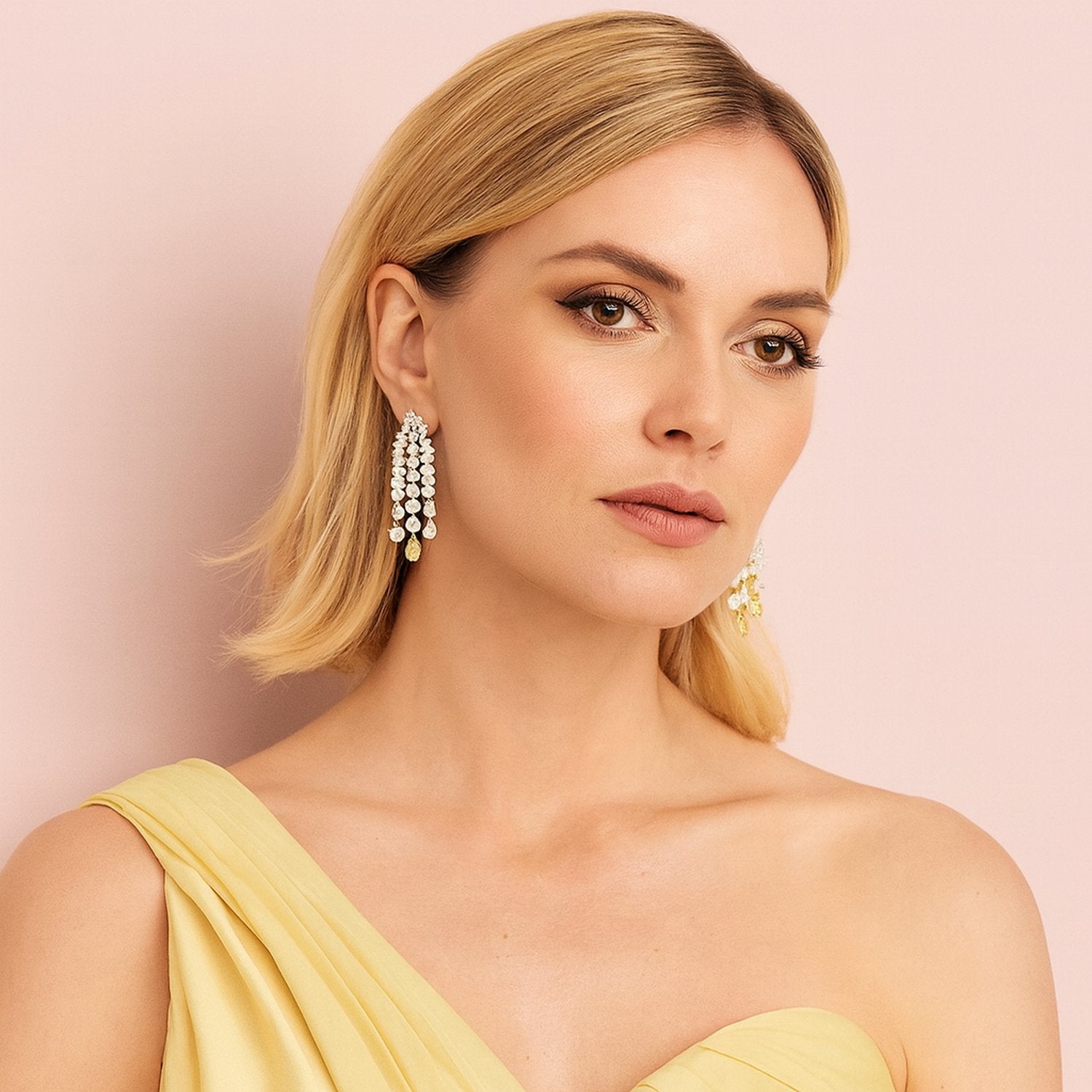 Mia Diamond And Canary Cacading Pierced Drop Earrings