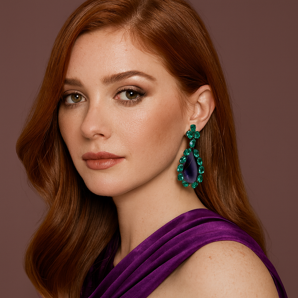 Paula Emerald And Amethyst Drop Earrings