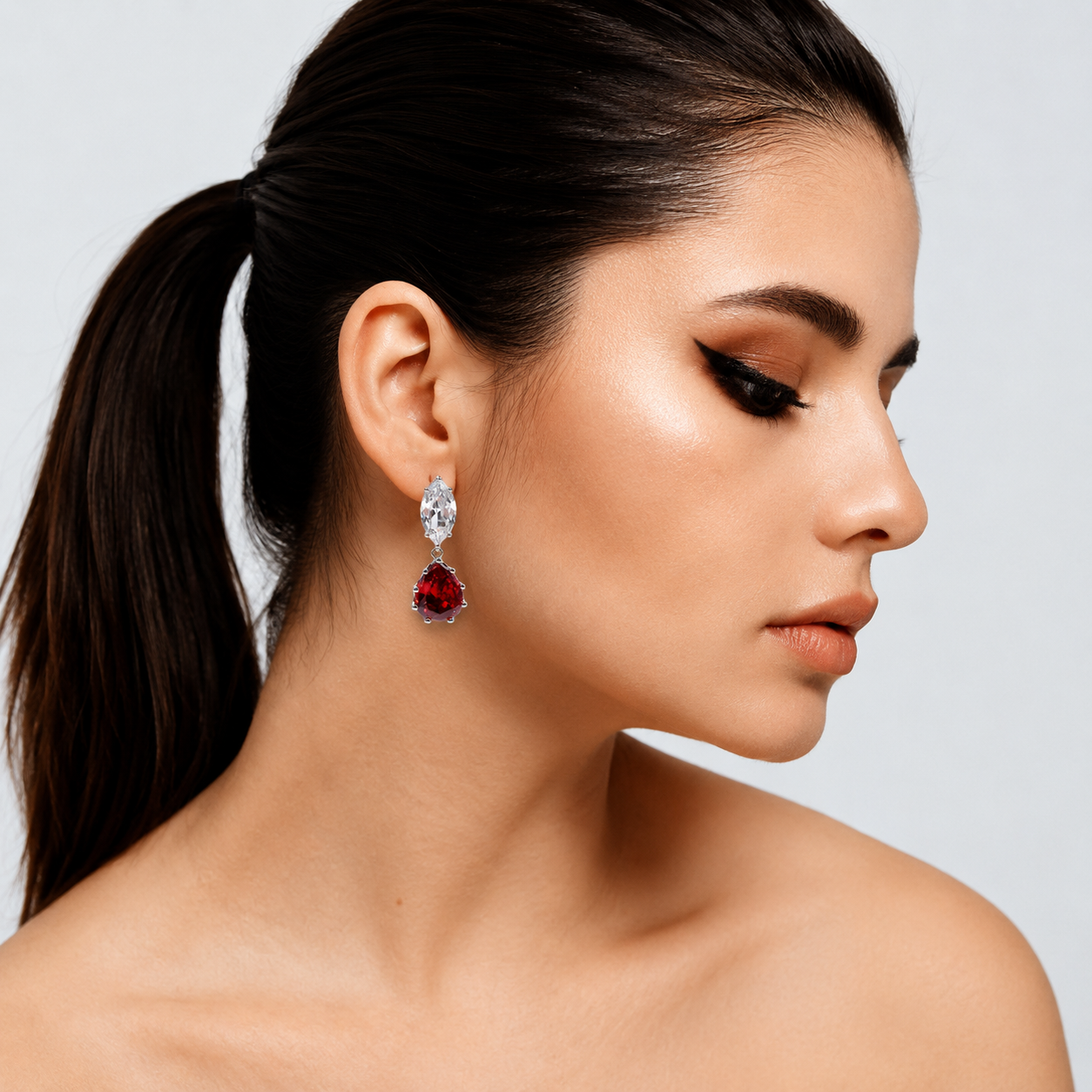 Nicole Marquise And Ruby Pear Shape Diamond Cubic Zirconium Clip On Earrings