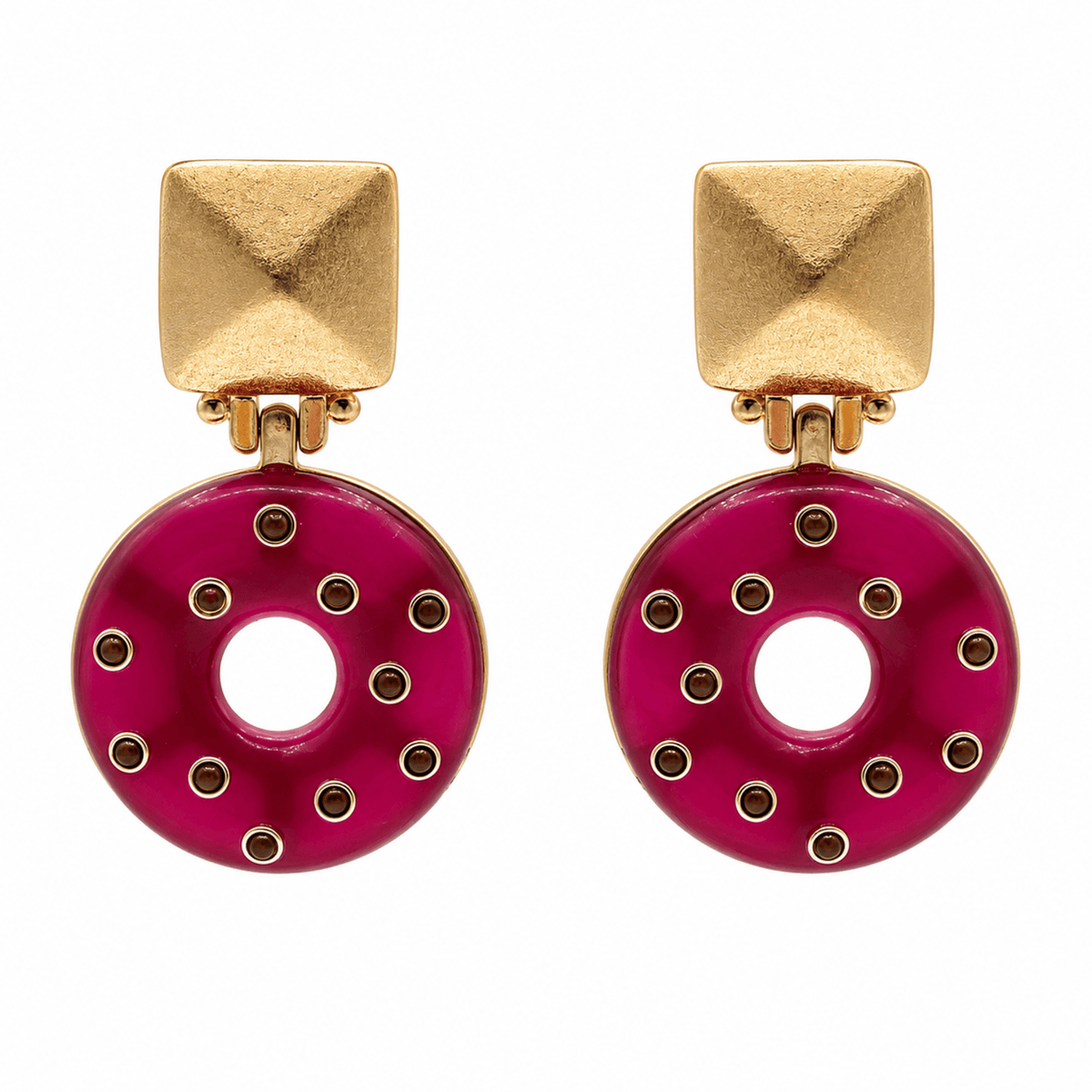 Beatrice Burgundy Resin With Tiger Eye Clip Earrings